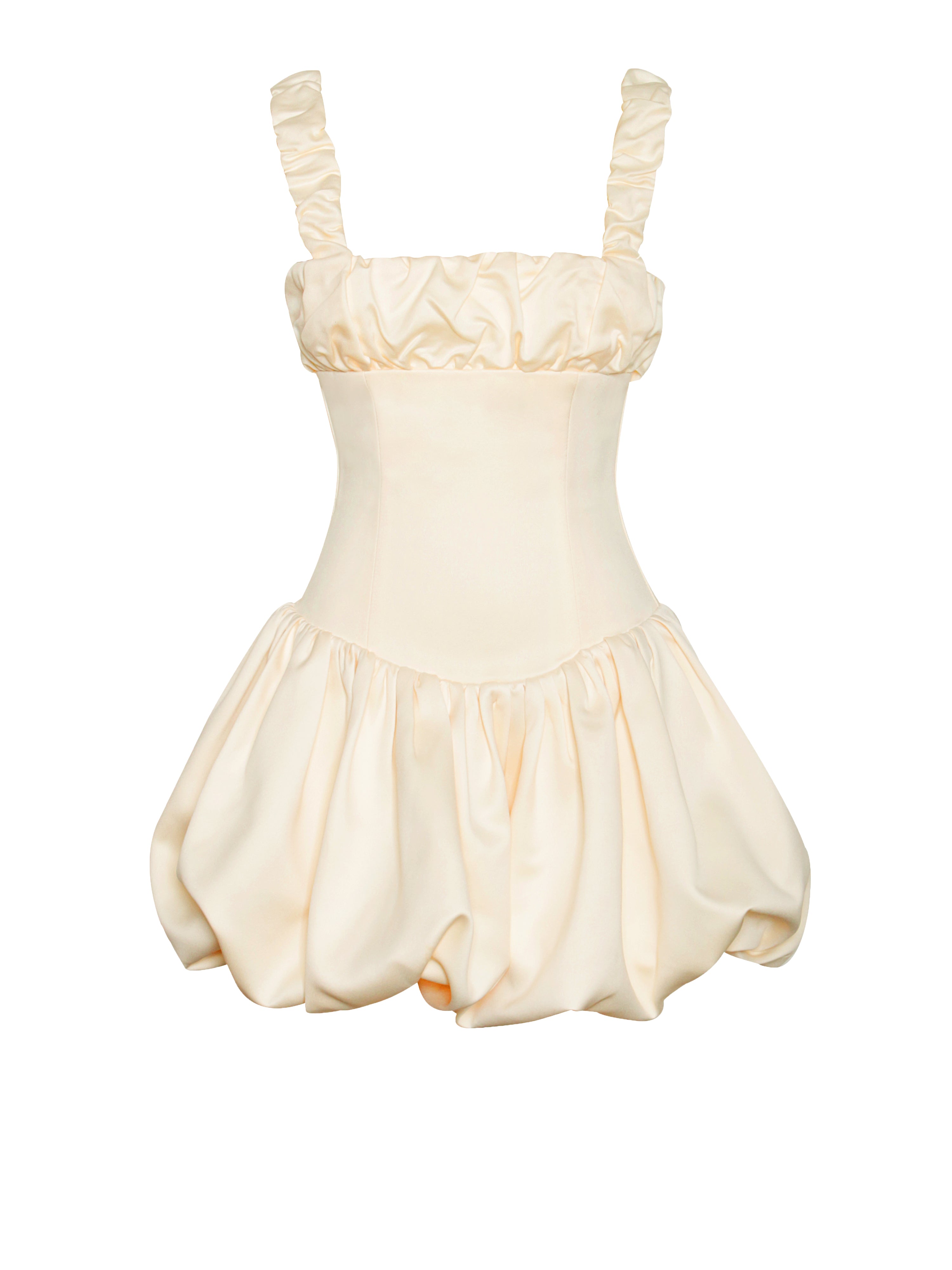 Miss Circle Women Aubrey Egg White Satin Bubble Hem Mini Dress Miss Circle Women Aubrey Egg White Satin Bubble Hem Mini Dress