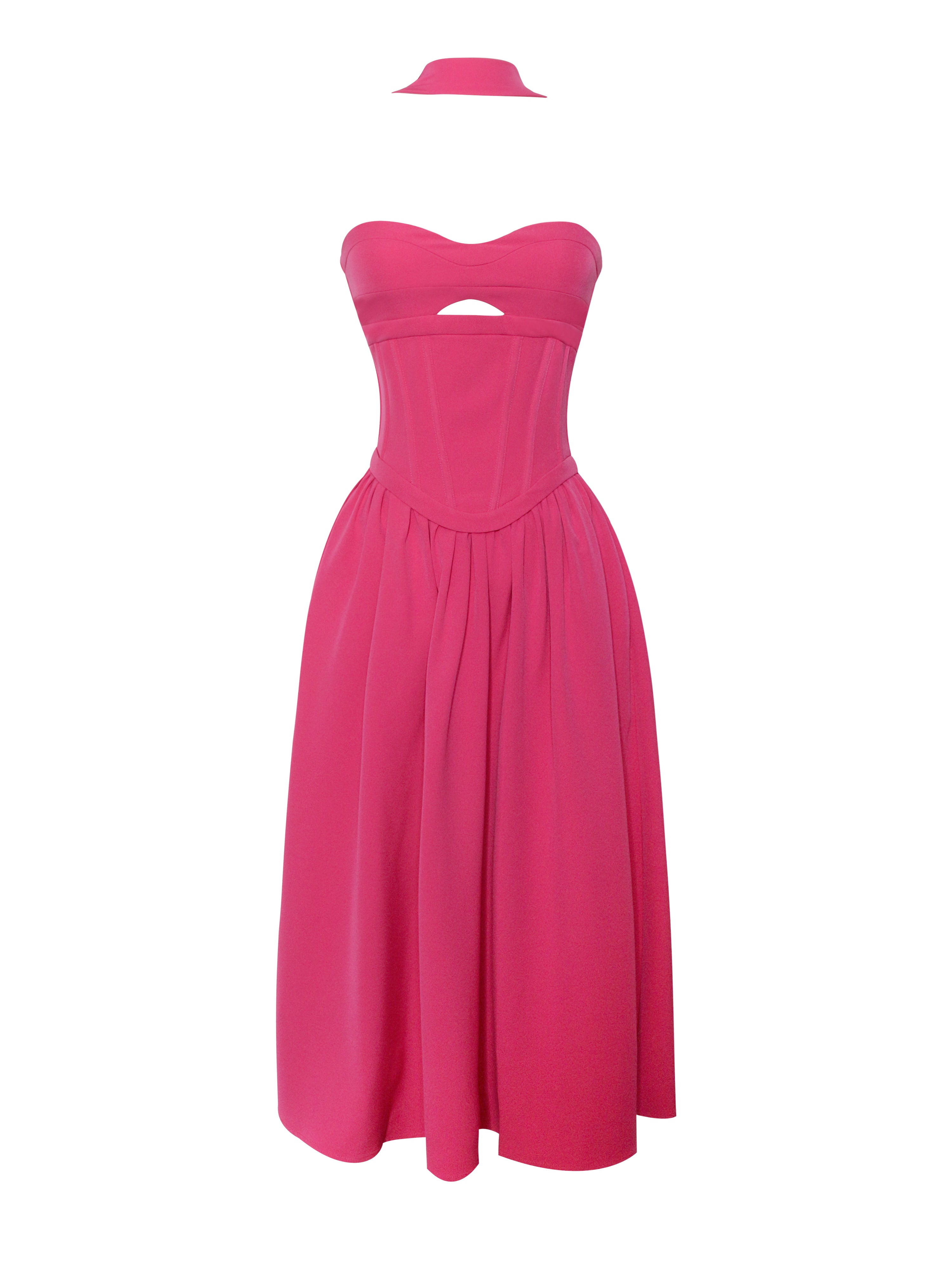 Maia Fuchsia Halter Neck Corset Midi Sundress