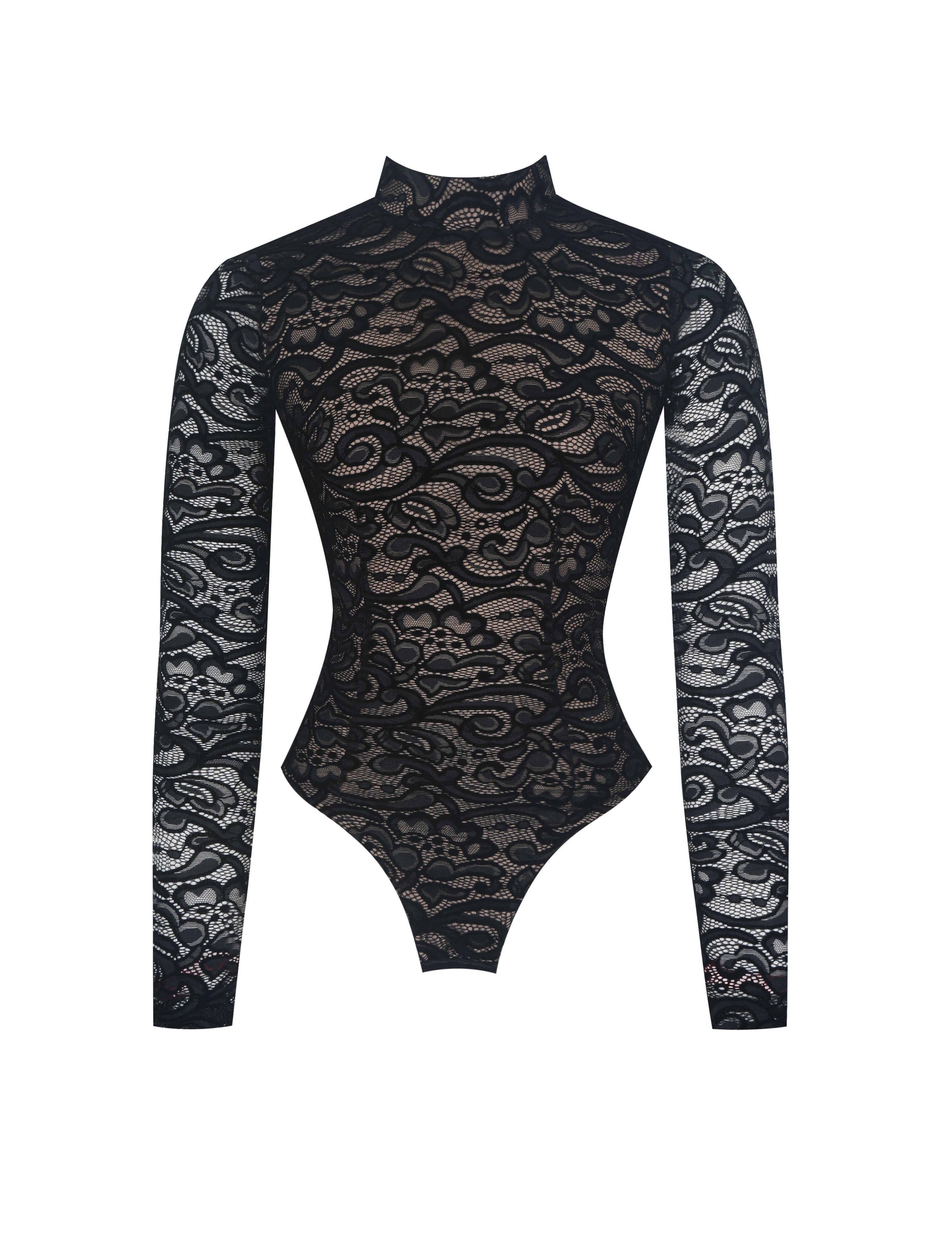 Quenisa Black Chenille Lace Long Sleeve Bodysuit