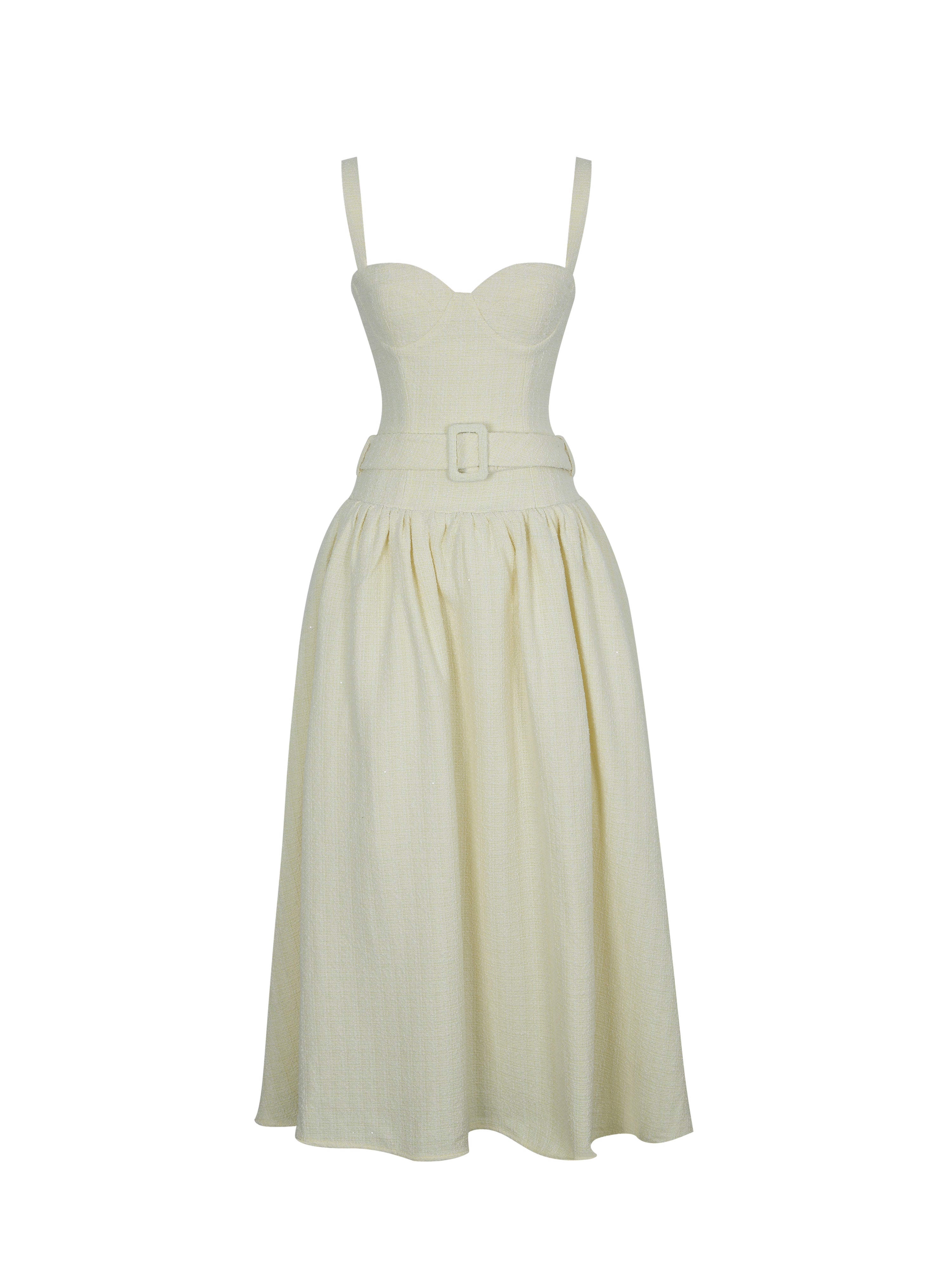 Tiana Butter Yellow Sweetheart Belted Midi Dress