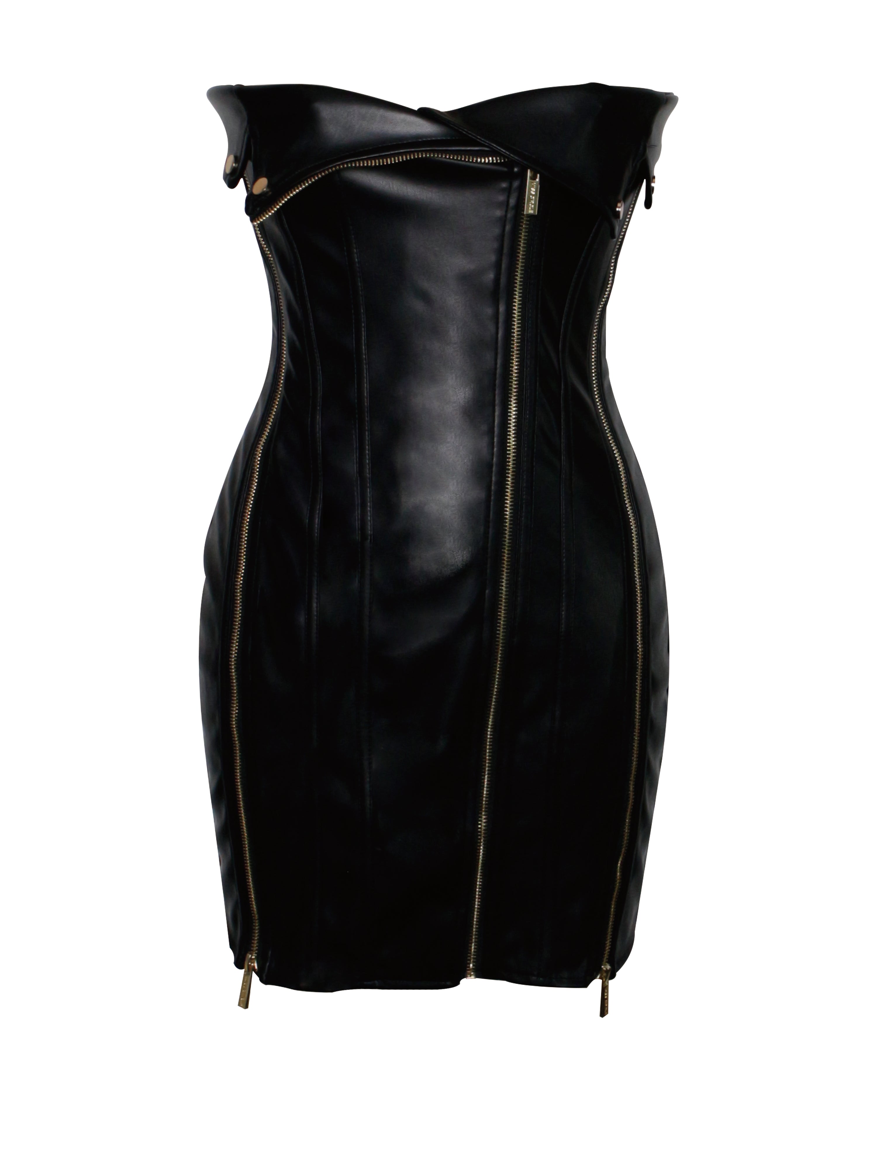 Annora Black Vegan Leather Mini Dress