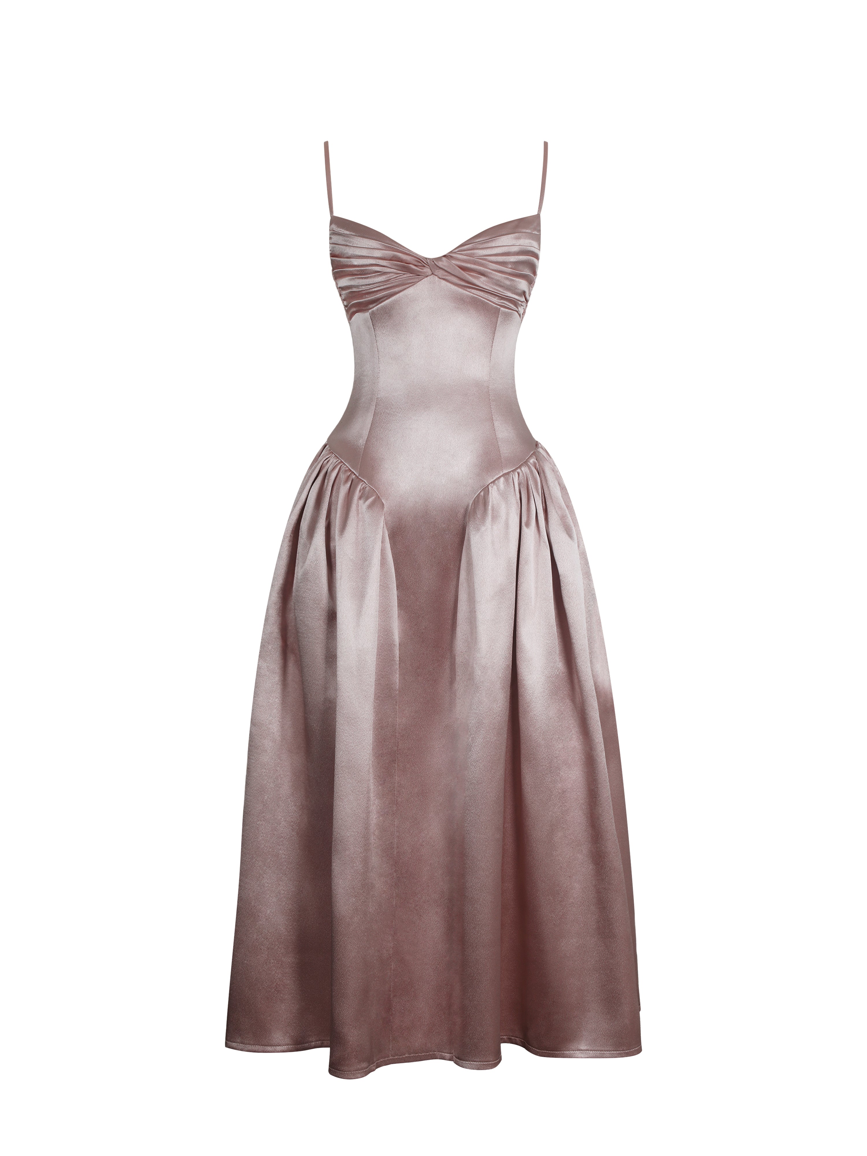 Tullia Dusty Rose Satin Ruched Midi Dress