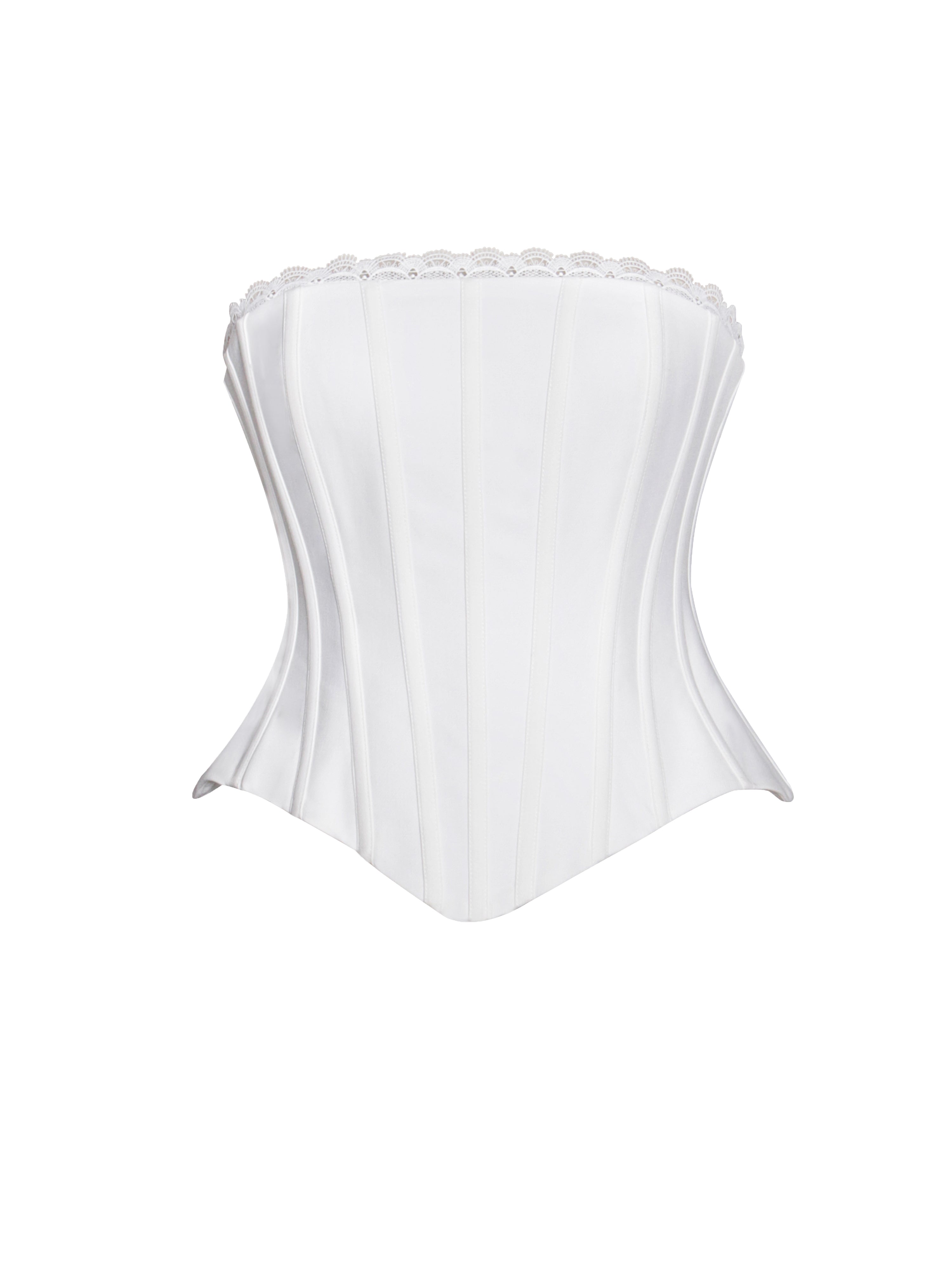 Yamila White Lace Trim Corset Top