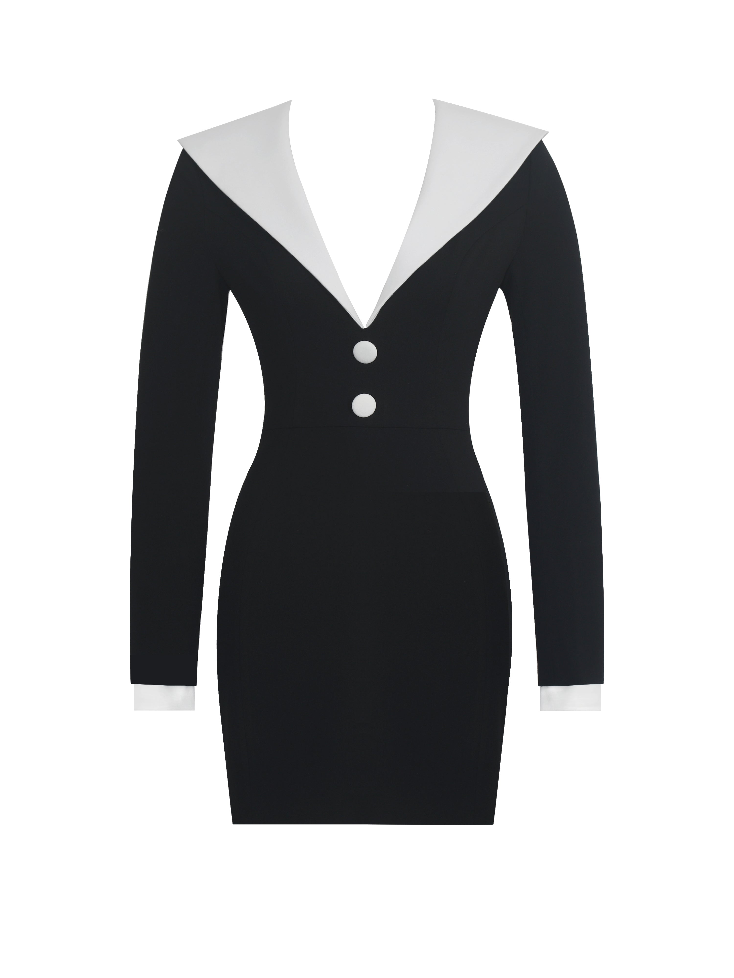 Heather Black Collared Decorative Button-Front Mini Dress