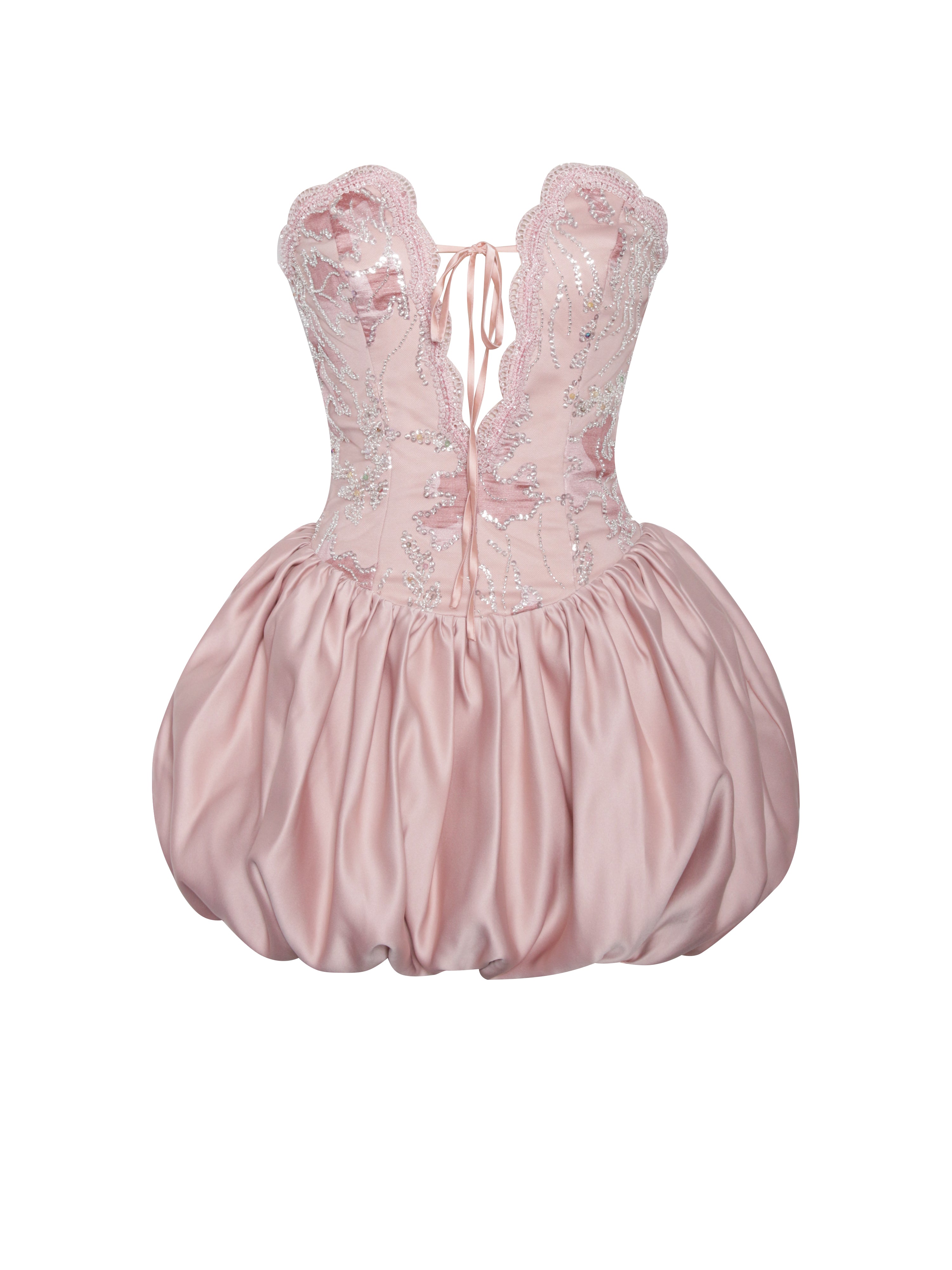 Palesa Pink Ballet Style Embroidered Bubble Hem Mini Dress