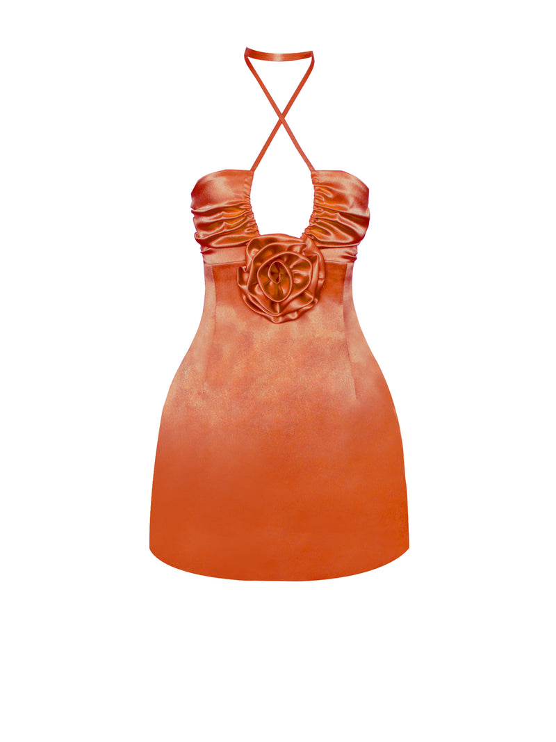 Marcia Orange Satin Strappy Halter Neck Dress – Miss Circle