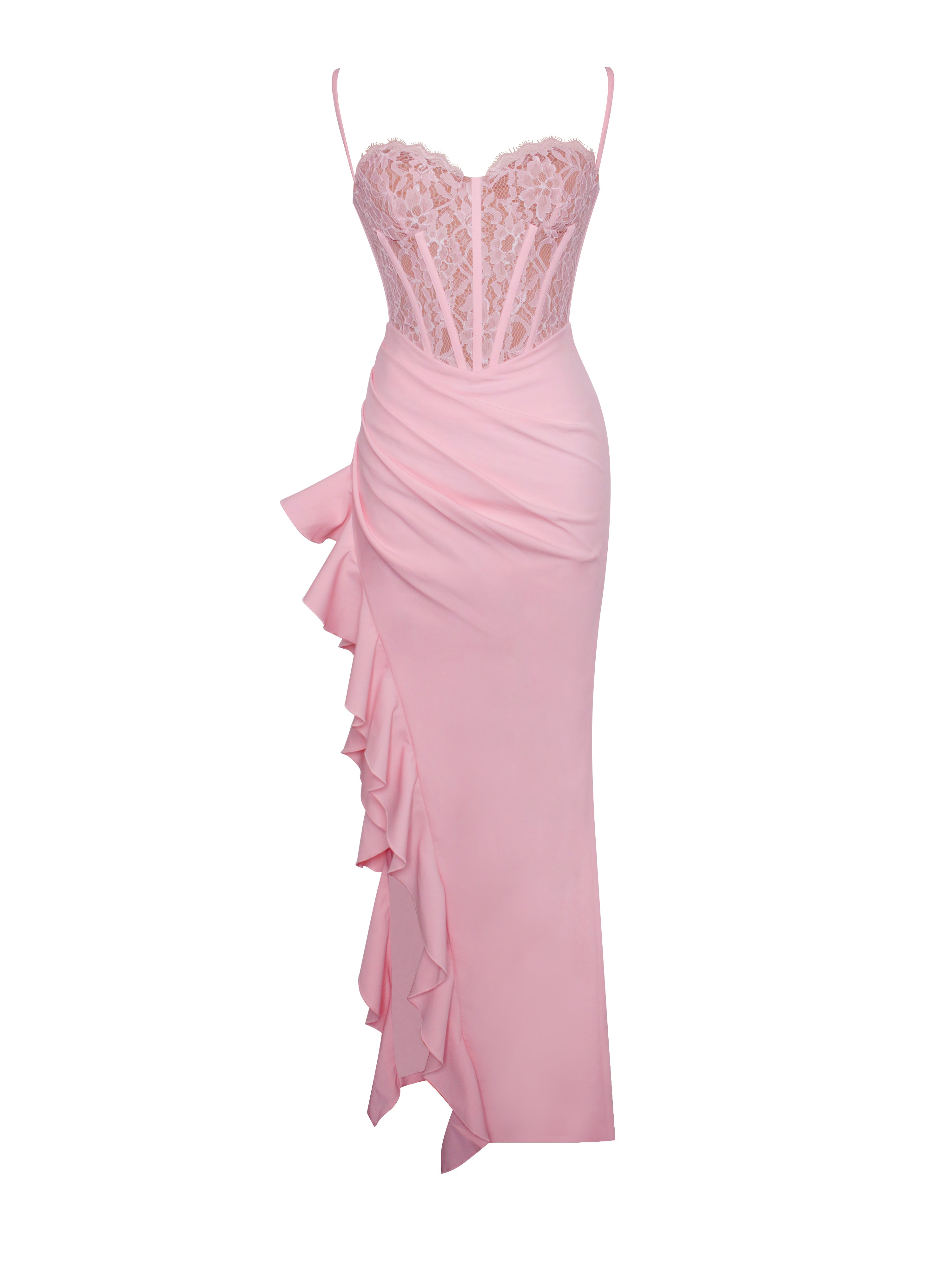 Junia Pink Lace Corset Maxi Dress