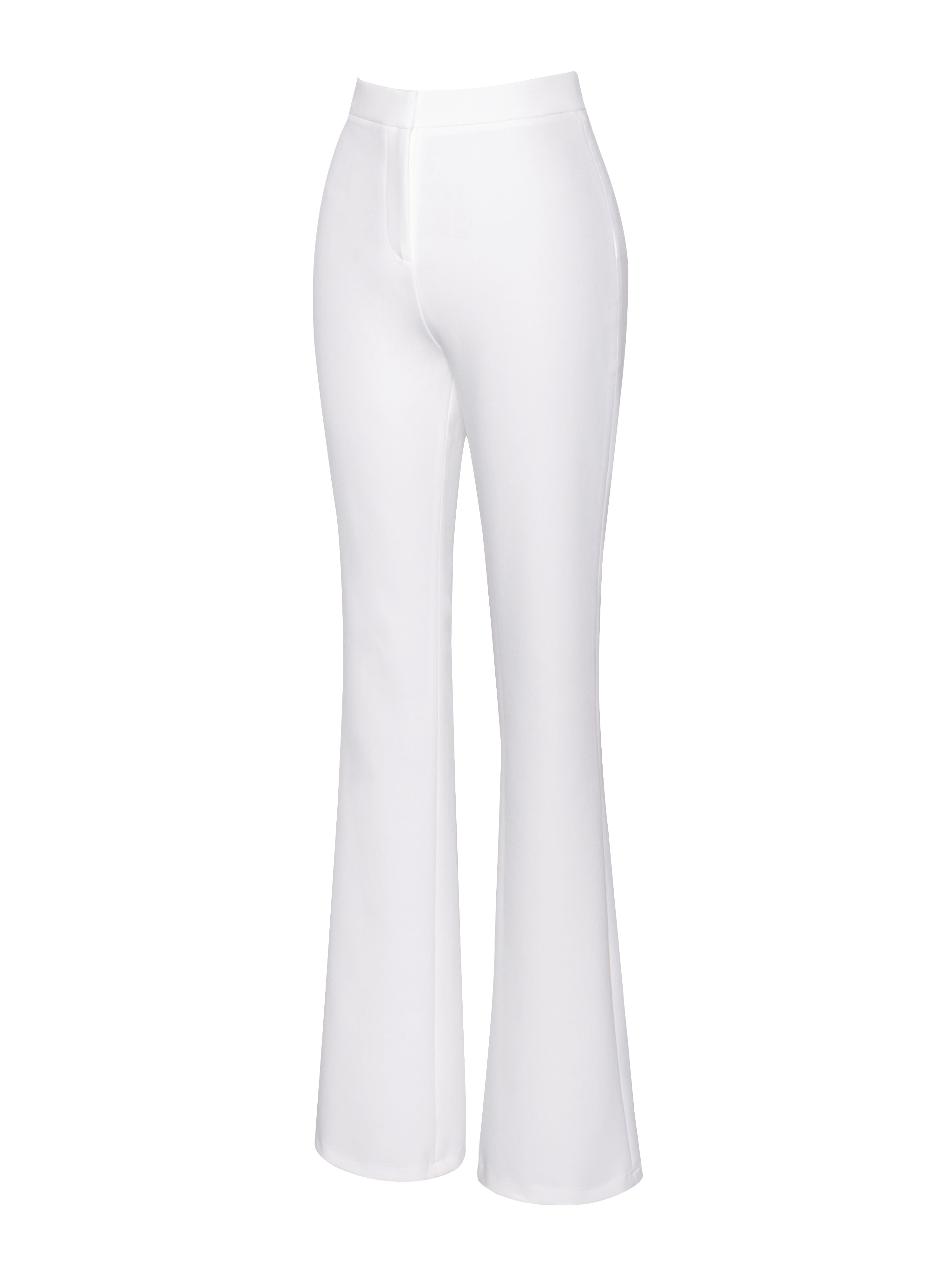 Waleria White Stretch Crepe Flare Pants