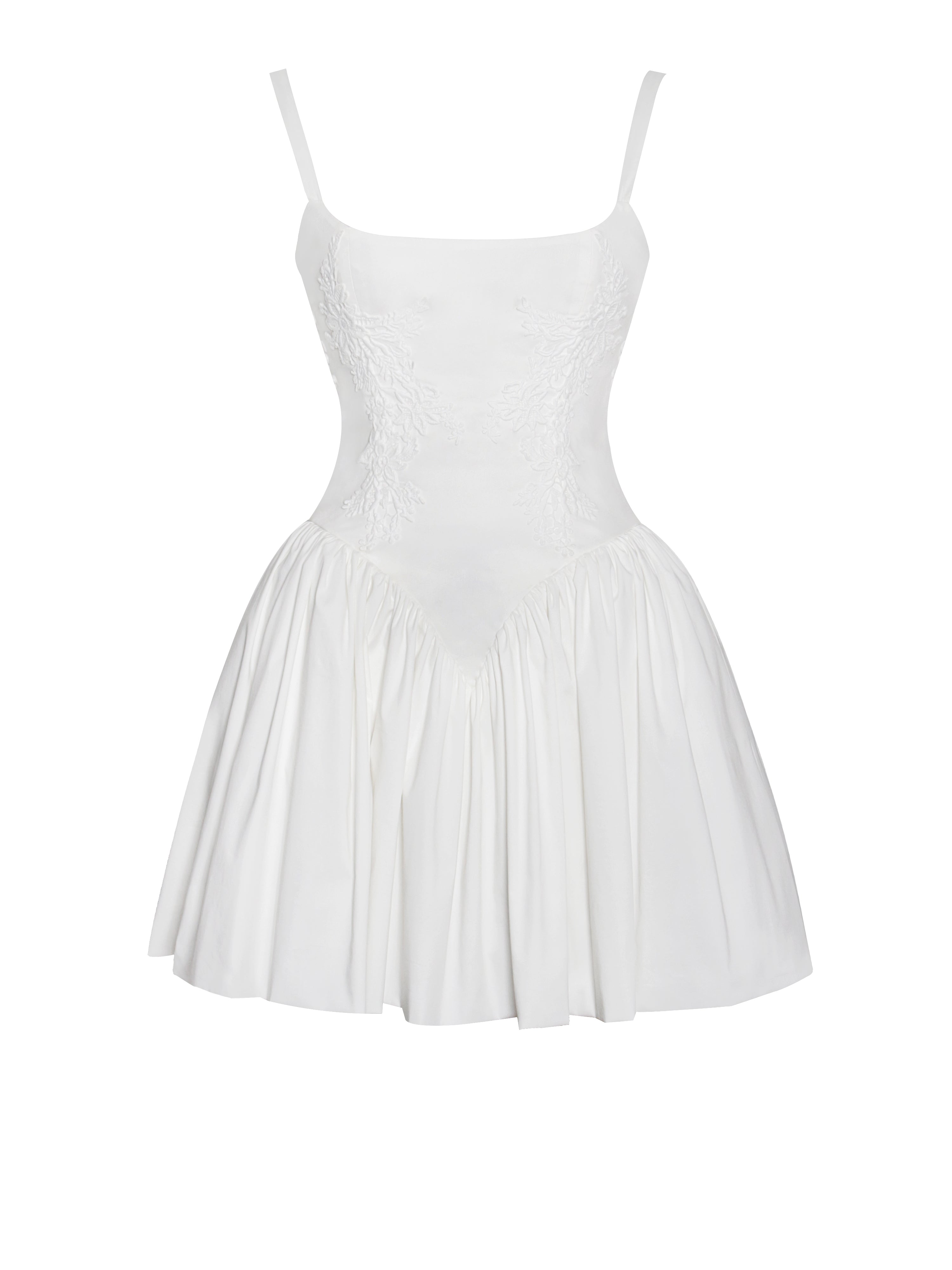 Kadi White Cotton Poplin Drop Waist Corset Mini Dress S / US 4-6 Kadi White Cotton Poplin Drop Waist Corset Mini Dress S / US 4-6