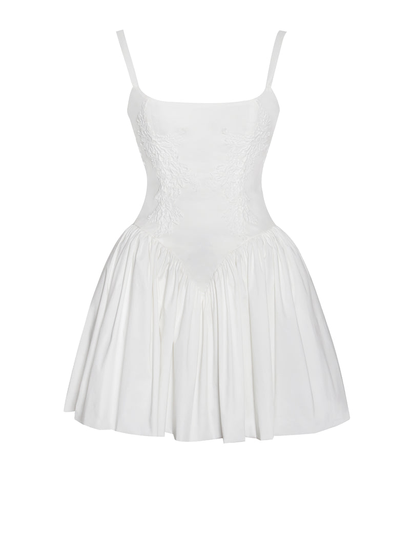 Kadi White Cotton Drop Waist Corset Mini Dress