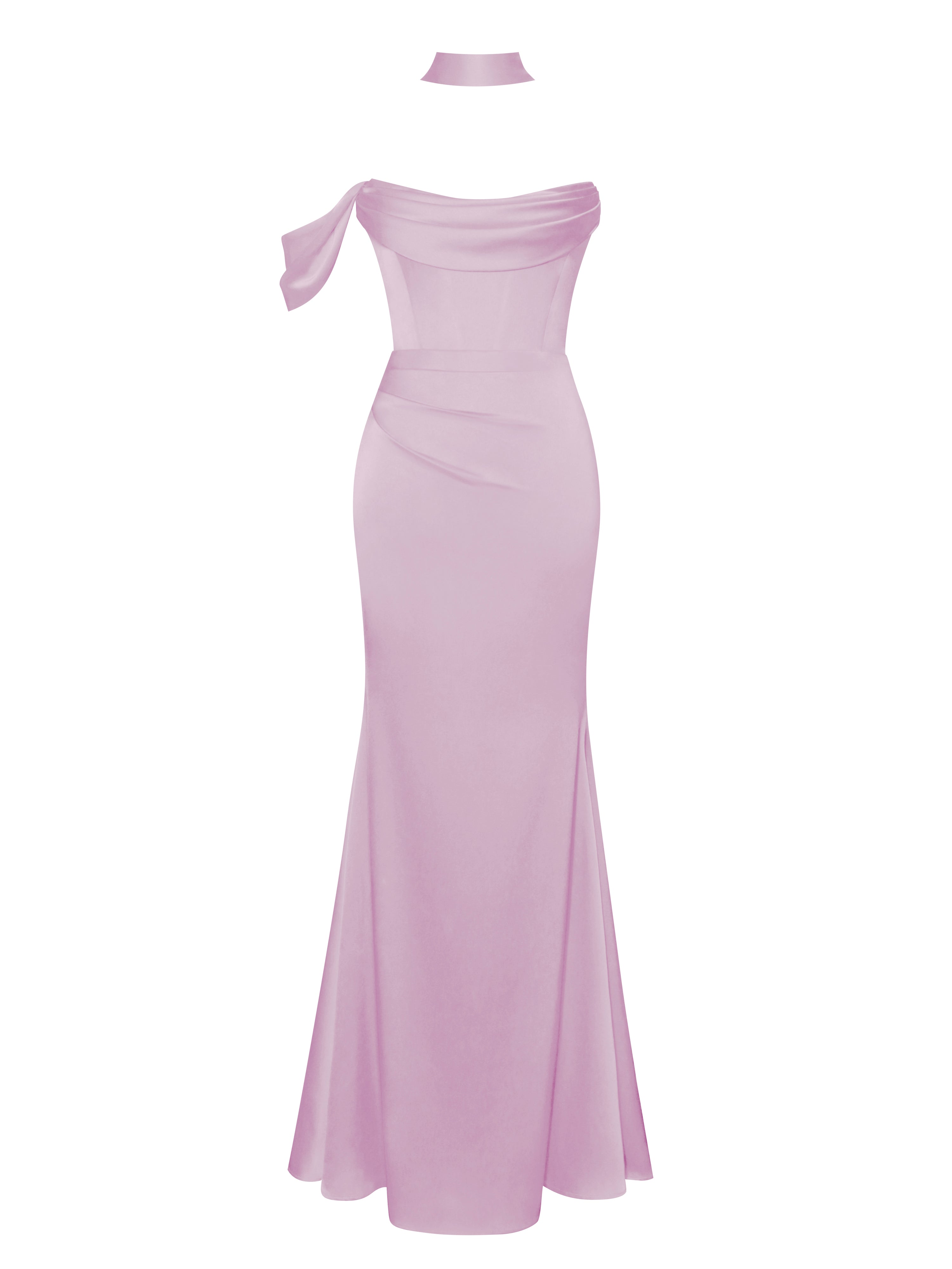 Ivona Mauve Halter Neck Double Duchess Satin Gown