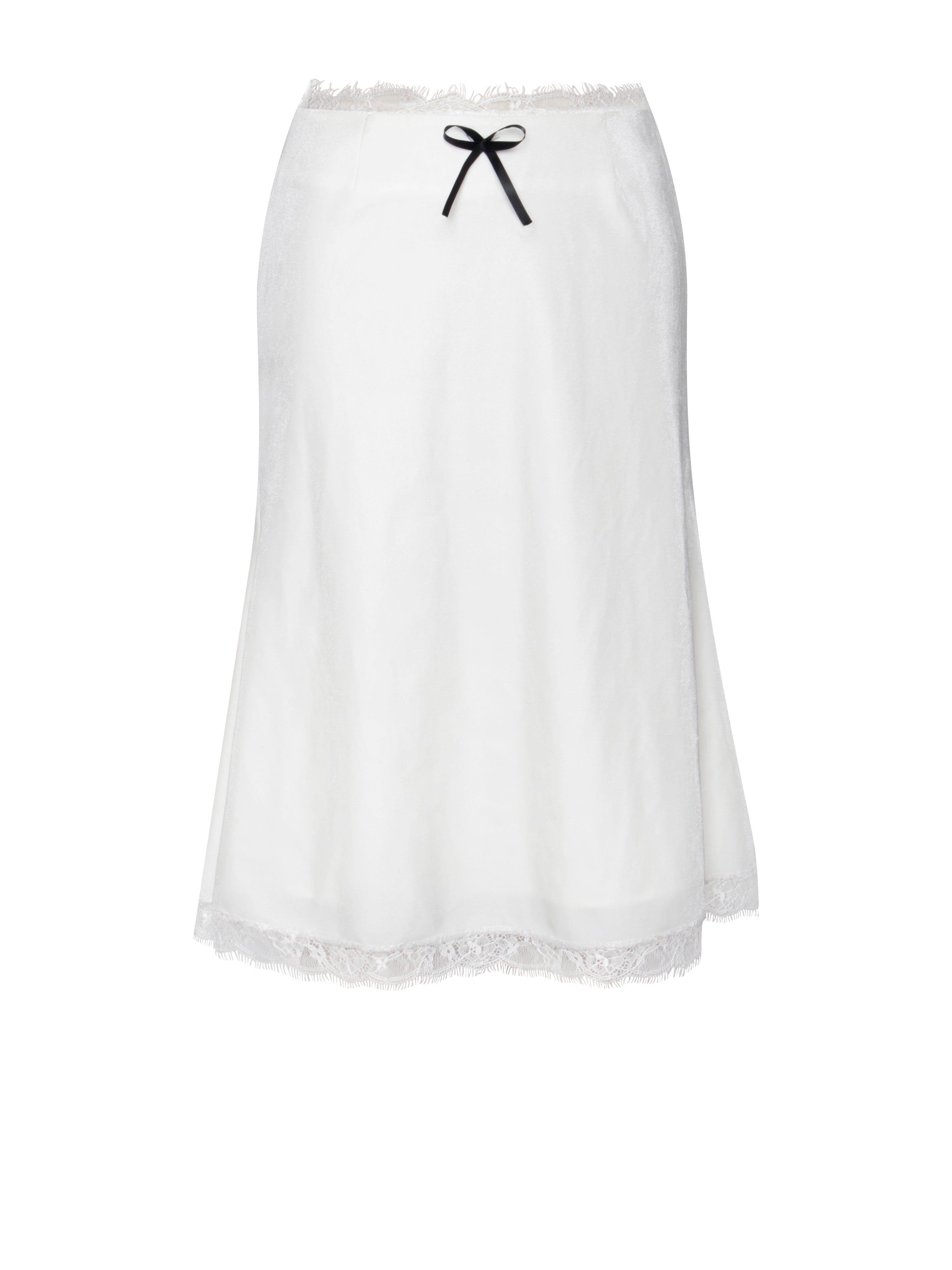 Lorraine White Velvet Skirt With Lace Trim