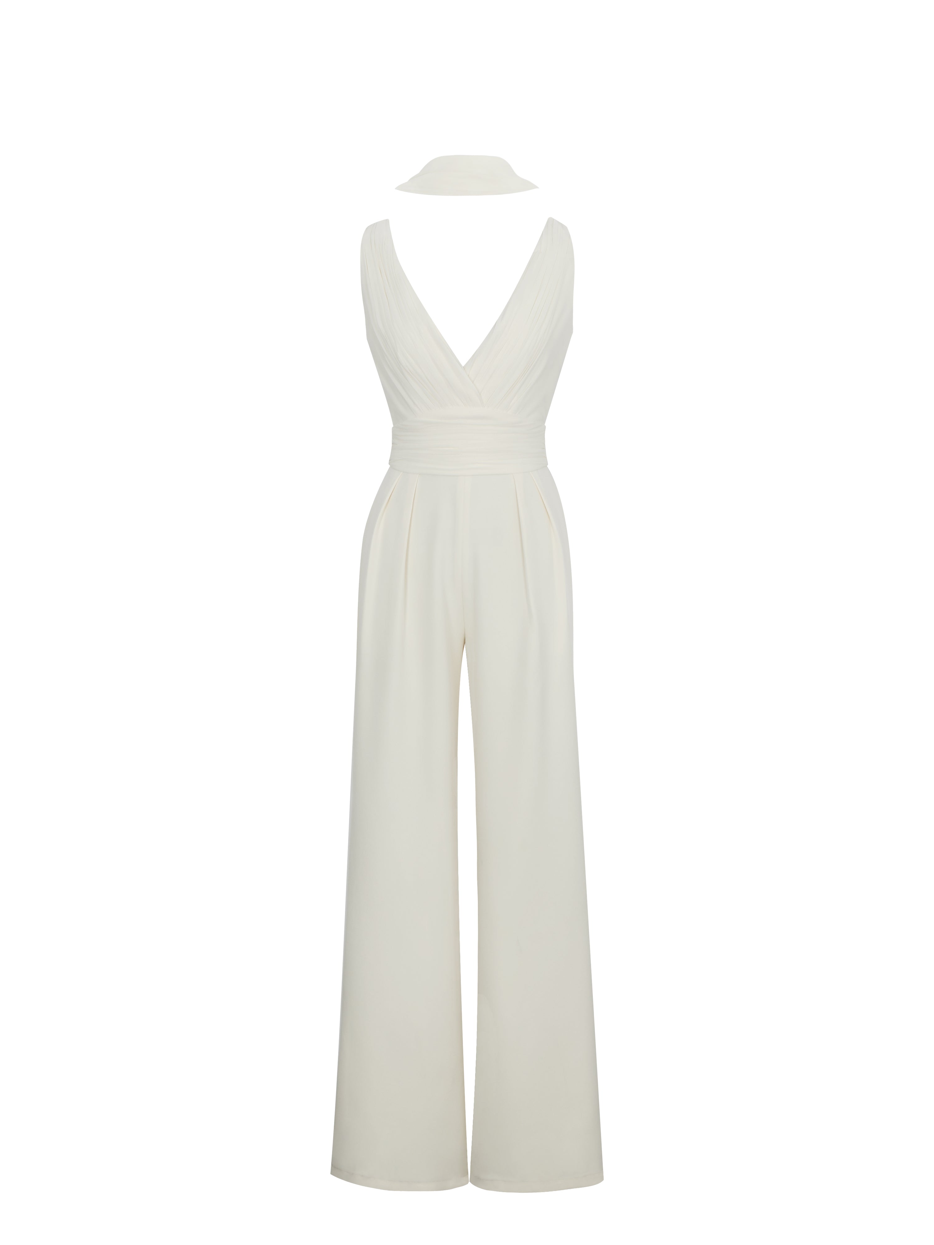 Harper Ivory Ruched V-Neck Jumpsuit with Scarf