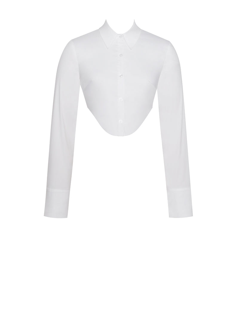 Unella White Long Sleeve Shirt Crop Top