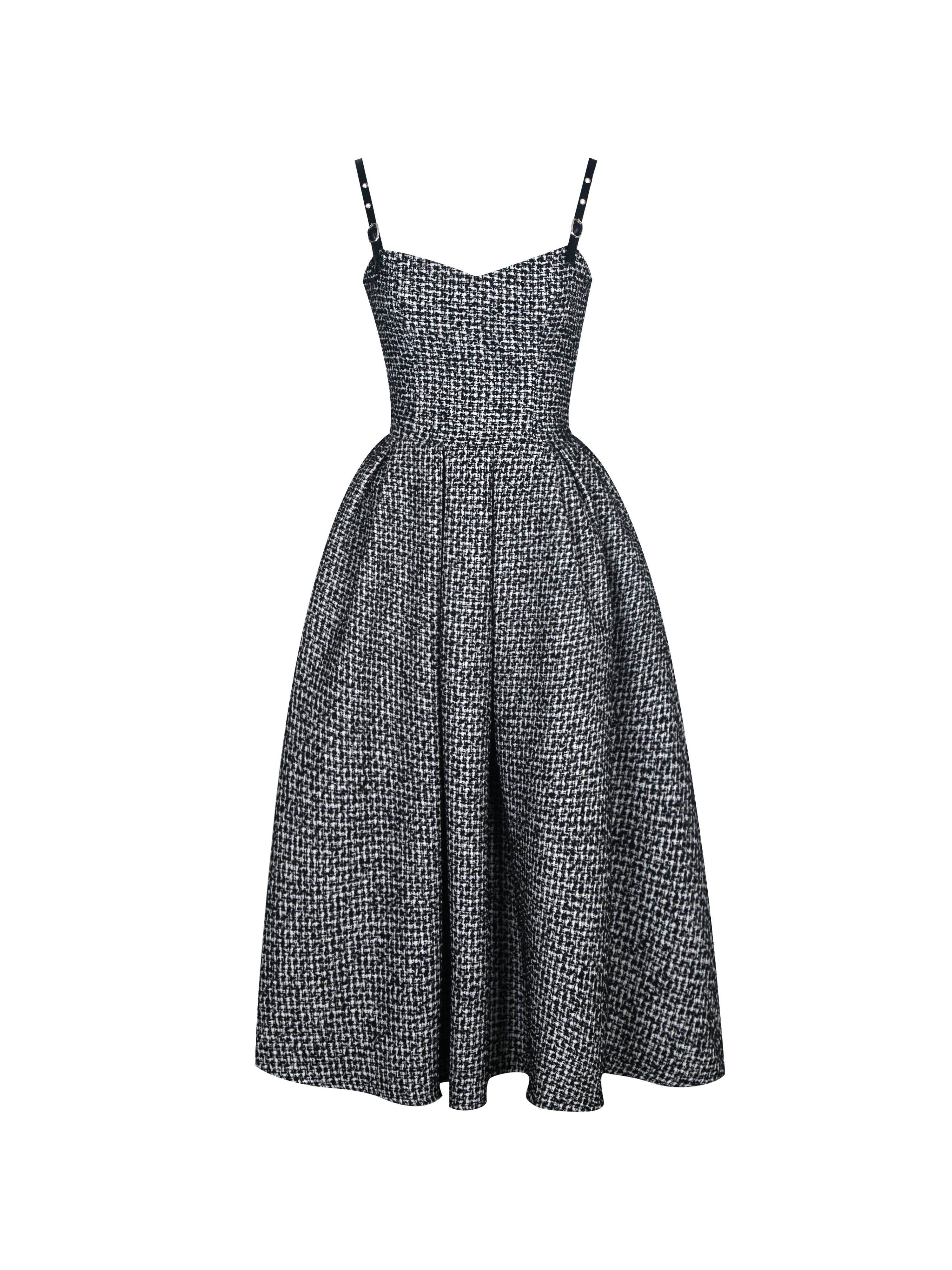 Katalina Black & White Tweed Backless Midi Dress