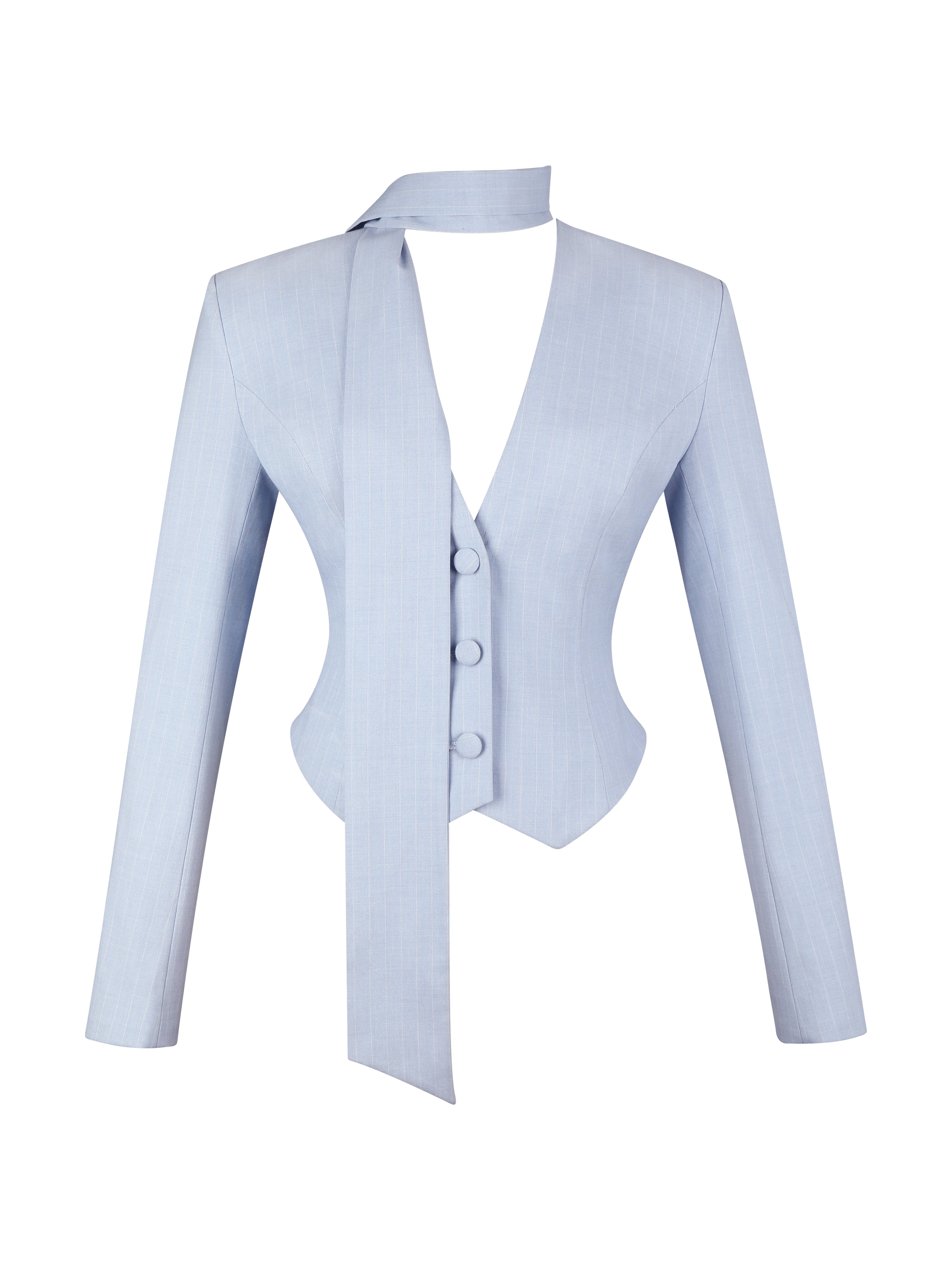 Renley Sky Blue Pinstripe Peplum Blazer