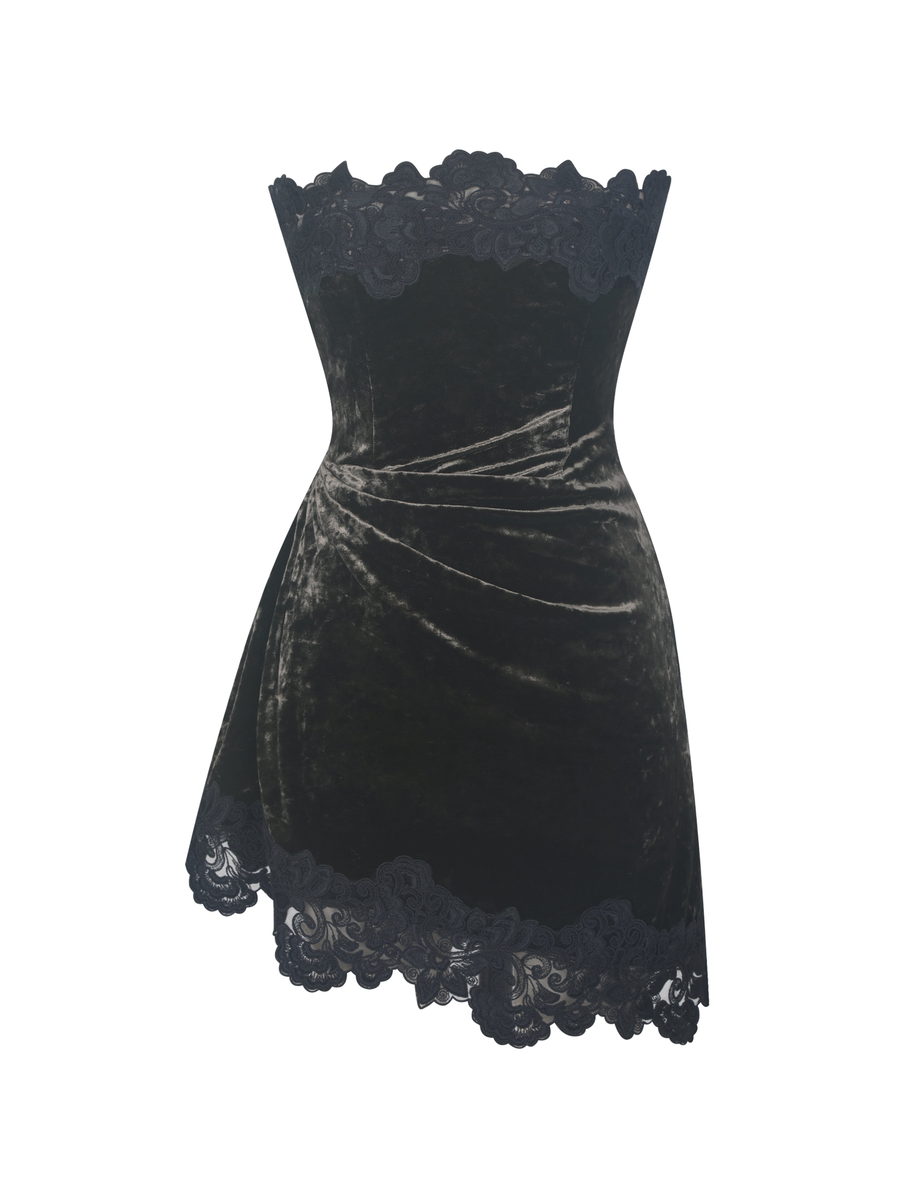 Vallory Deep Olive Crushed Velvet Asymmetrical Mini Dress