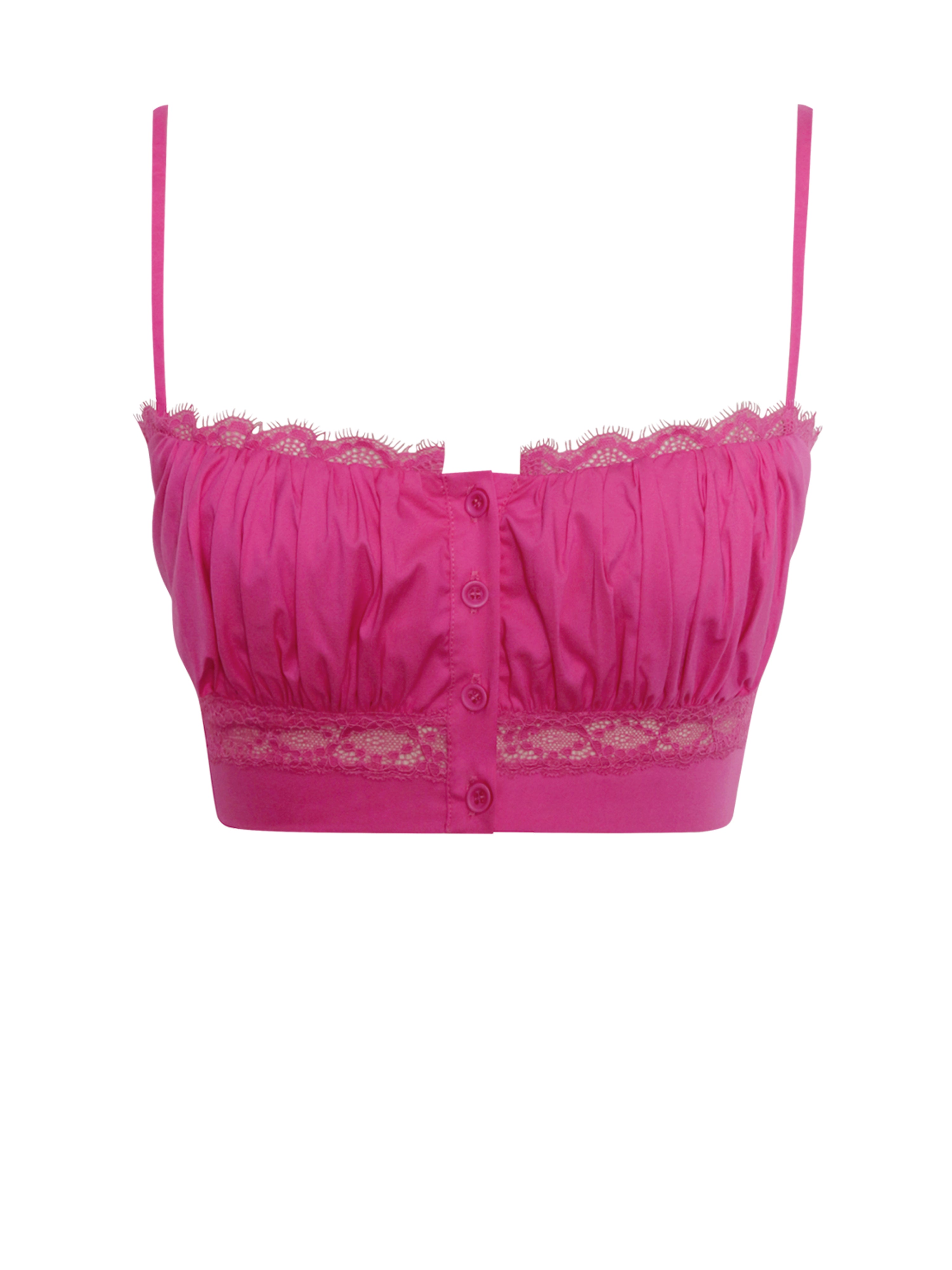 Maya Fuchsia Cotton Poplin Top With Lace Trim