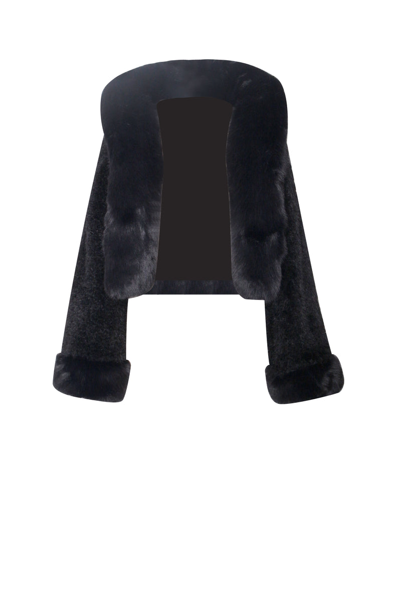 Kali Black Cropped Faux Fur Jacket With Hood