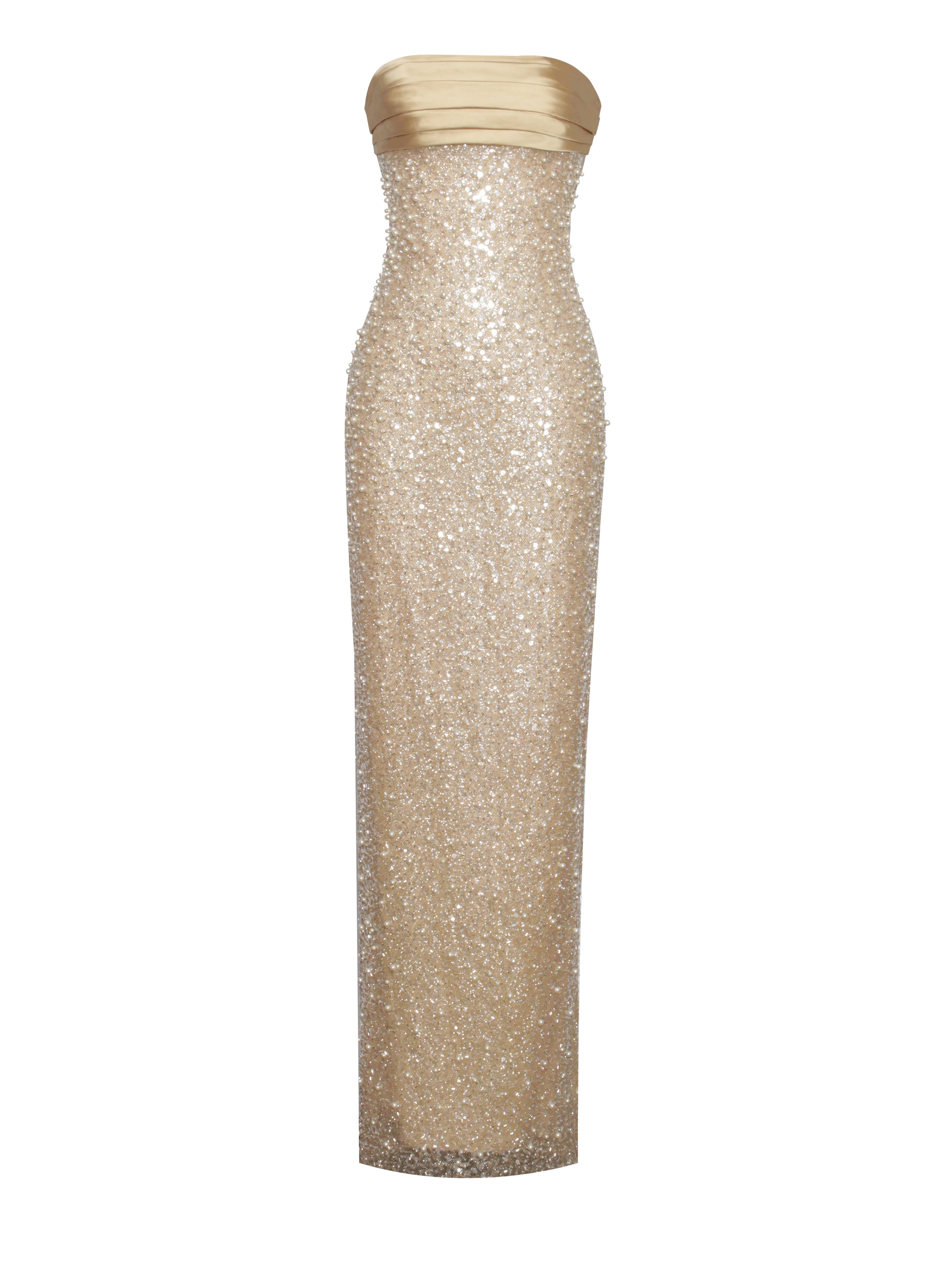 Miss Circle Women's Lainey Gold Satin Sequin Pearls Beaded Maxi Dress - Gold Miss Circle Women's Lainey Gold Satin Sequin Pearls Beaded Maxi Dress - Gold