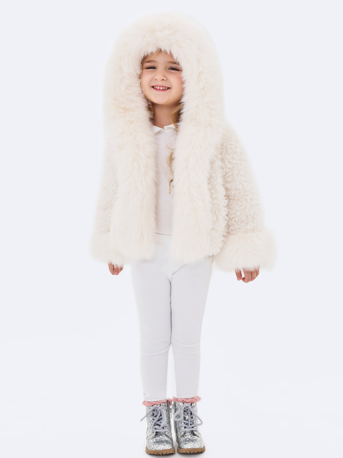 Kali Kids White Cropped Vegan Shearling Fur Jacket