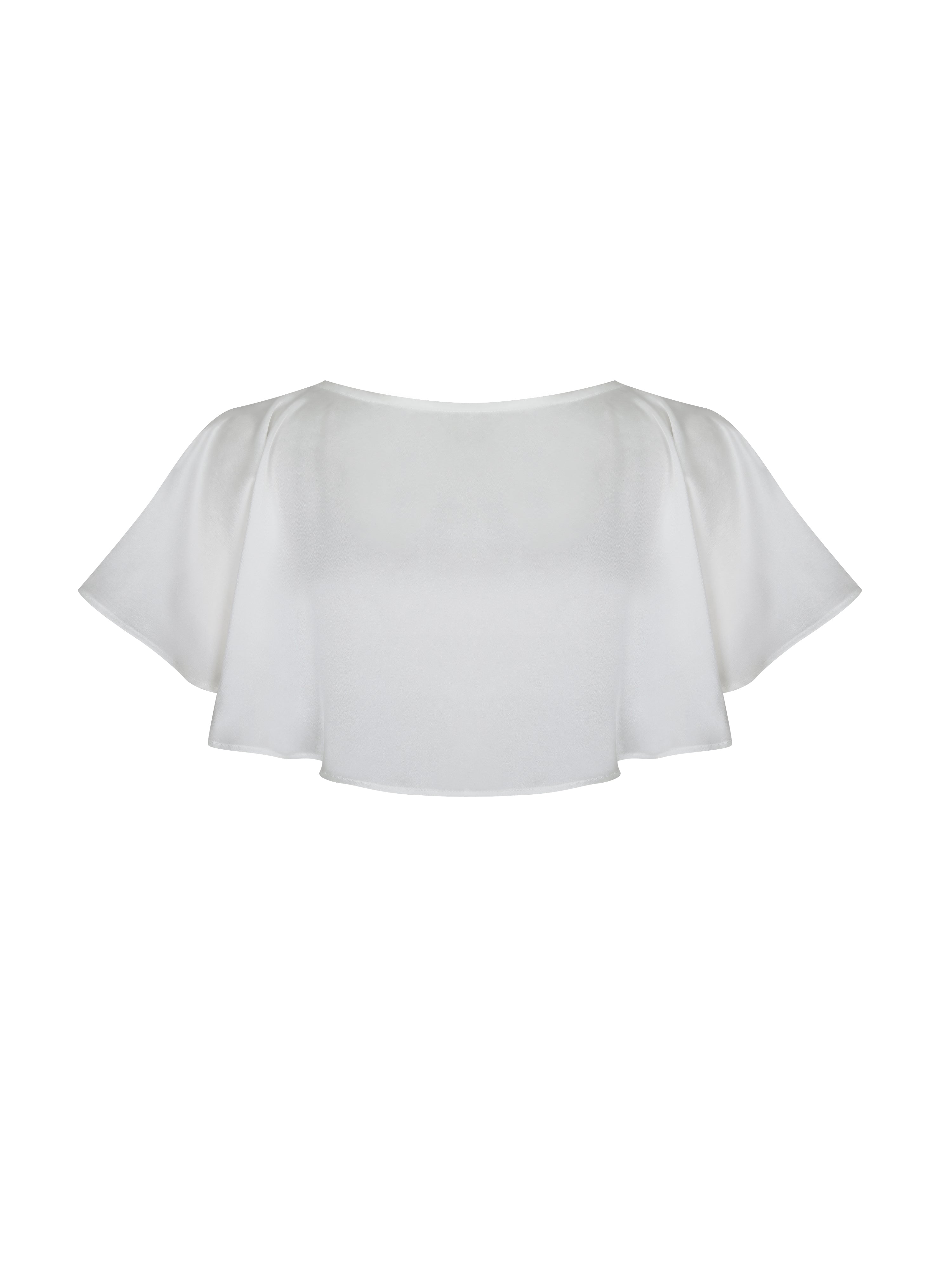 Yarae White Satin Boat Neck Cape Top