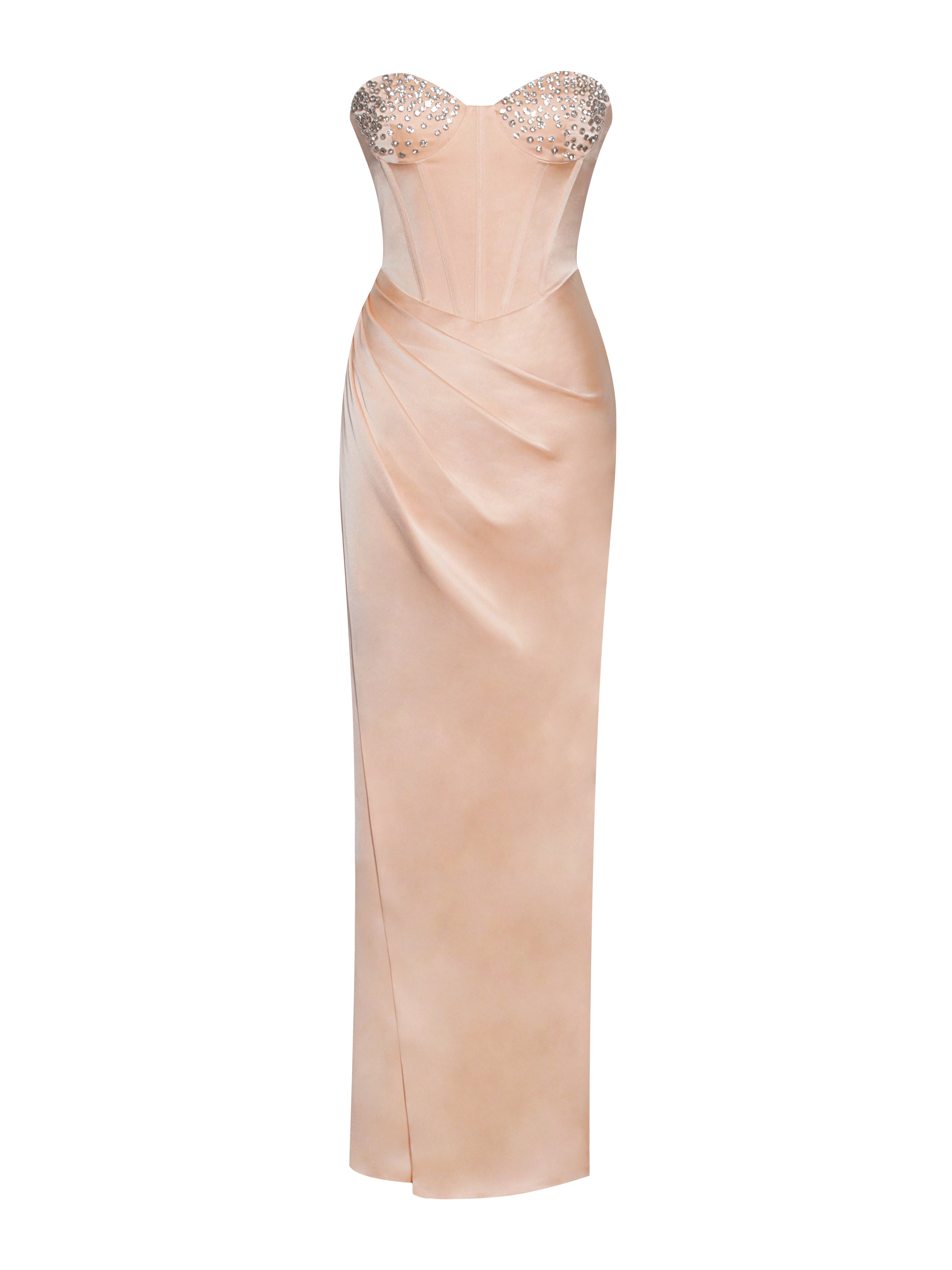 blush satin corset dress Blush Pink Satin Evening Dress