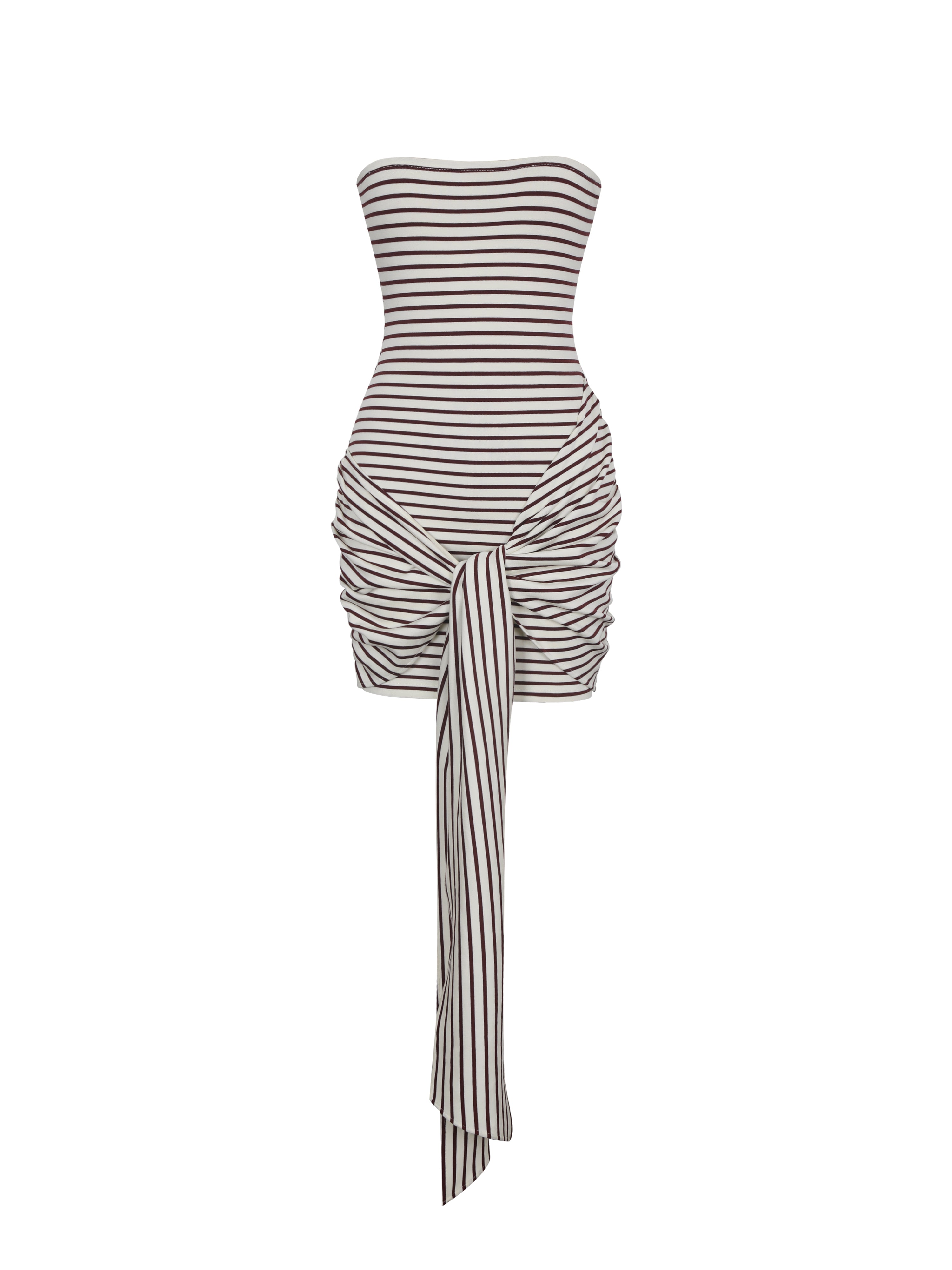 Tommie Ivory & Burgundy Lyocell Jersey Tie Strap Mini Dress