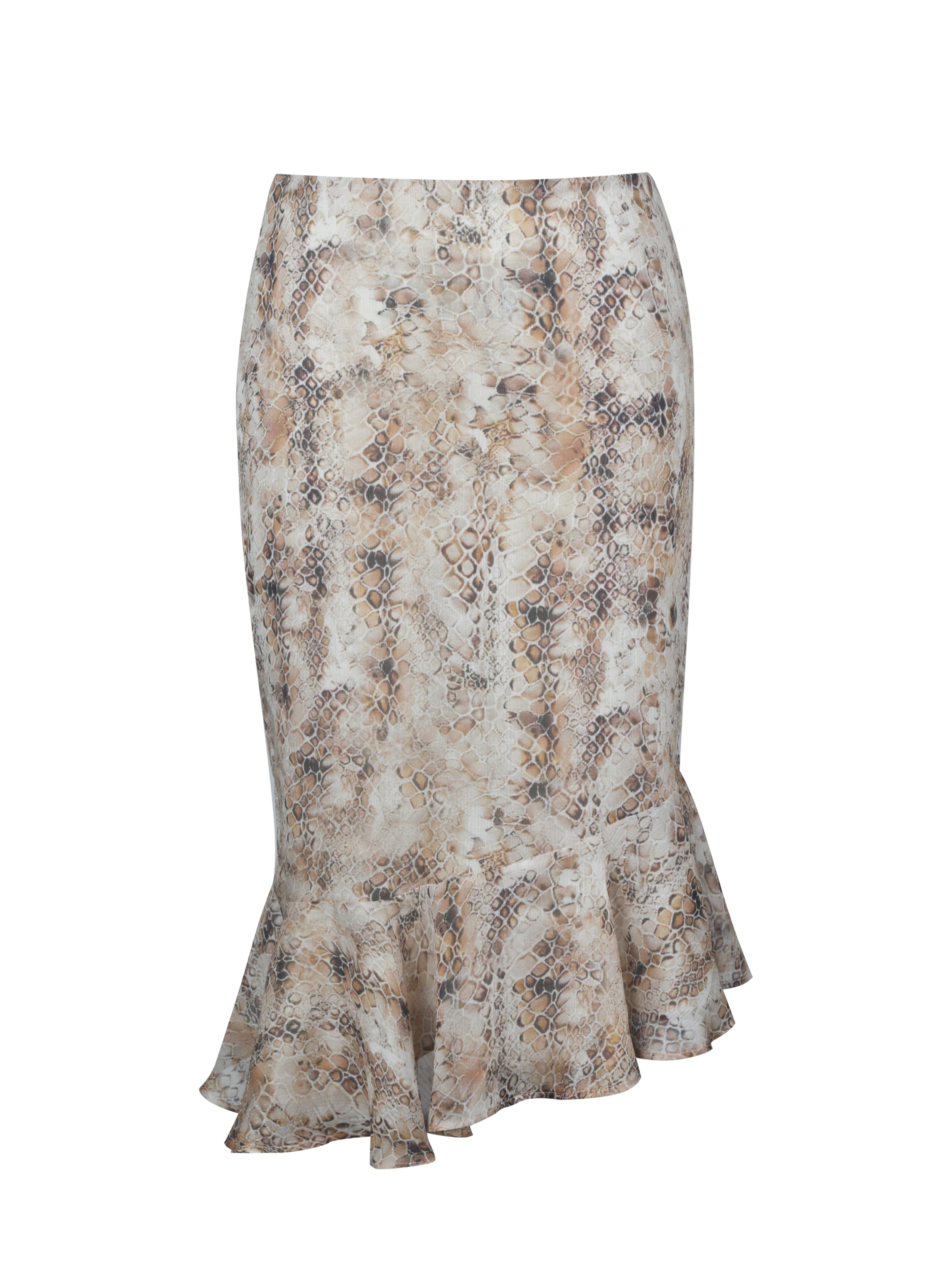 Umarah Tan Reptile Print Asymmetrical Ruffled Skirt