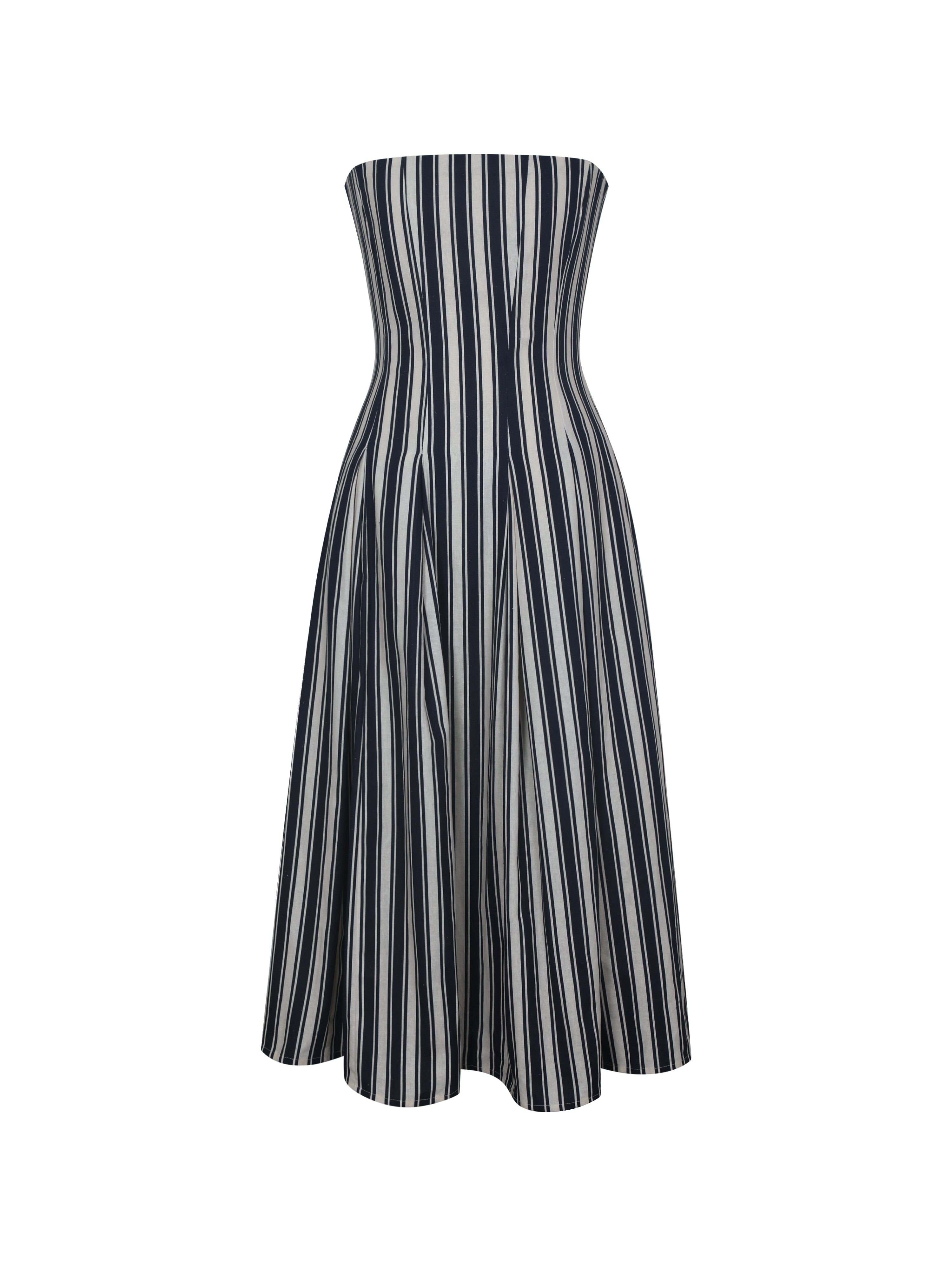 Wyanne Black & White Linen Striped Strapless Midi Dress
