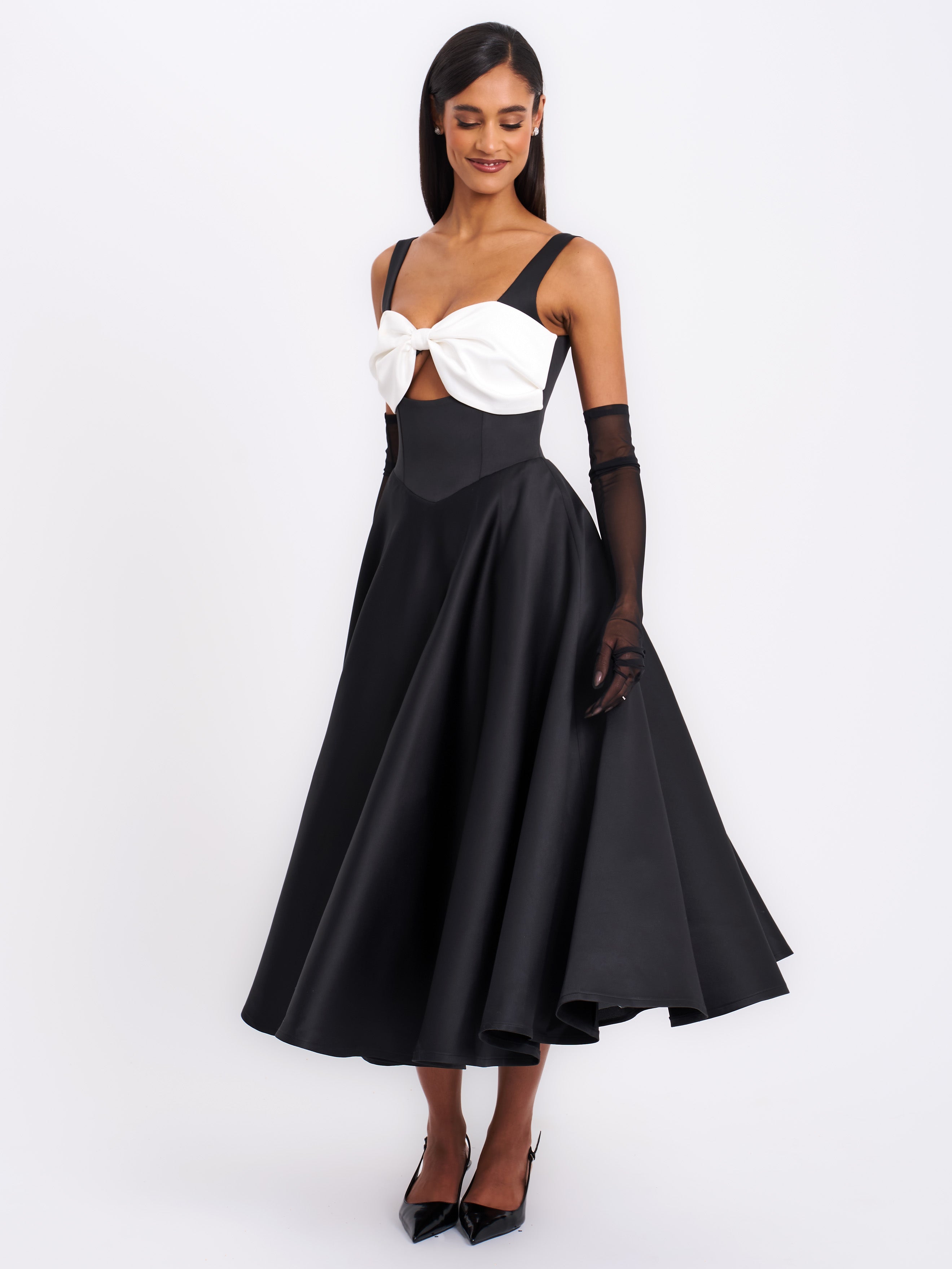 Edda Black Maxi Gown with White Bow