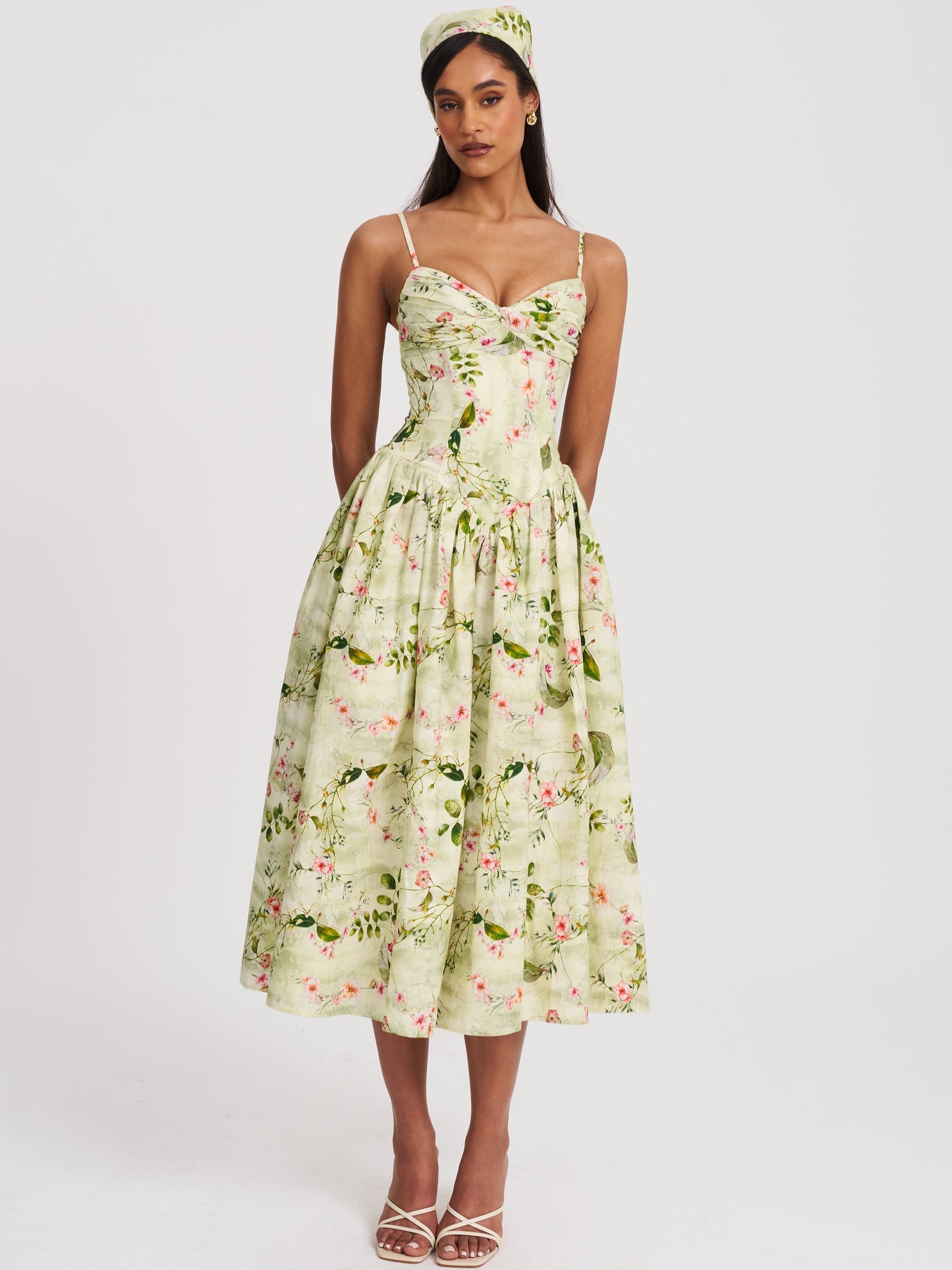 Jacinda Green Floral Print Linen Midi Dress Jacinda Green Floral Print Linen Midi Dress