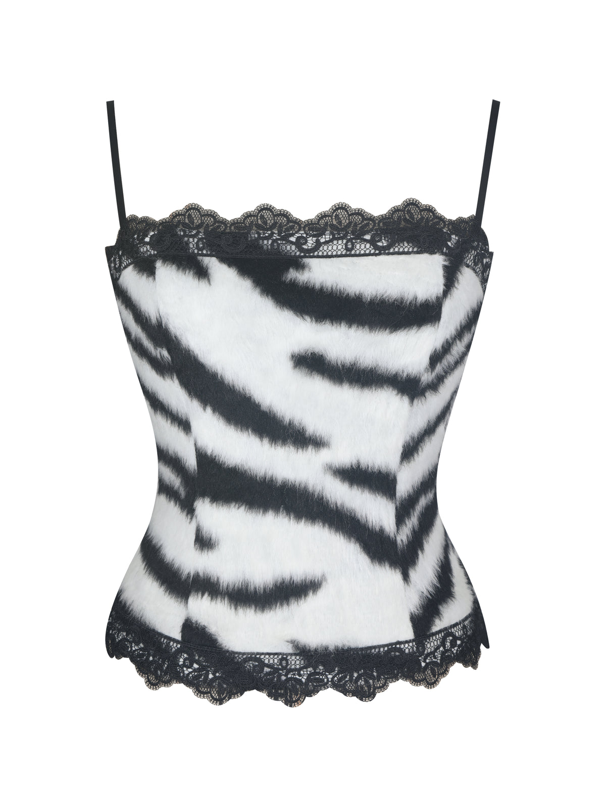 Xylah Black & White Zebra Fur Lace Up Top