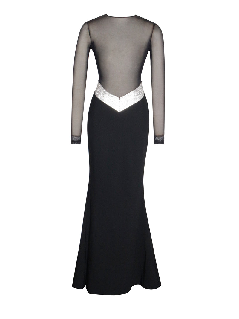 Aggie Black Sheer Maxi Dress With Crystal Waist Trim