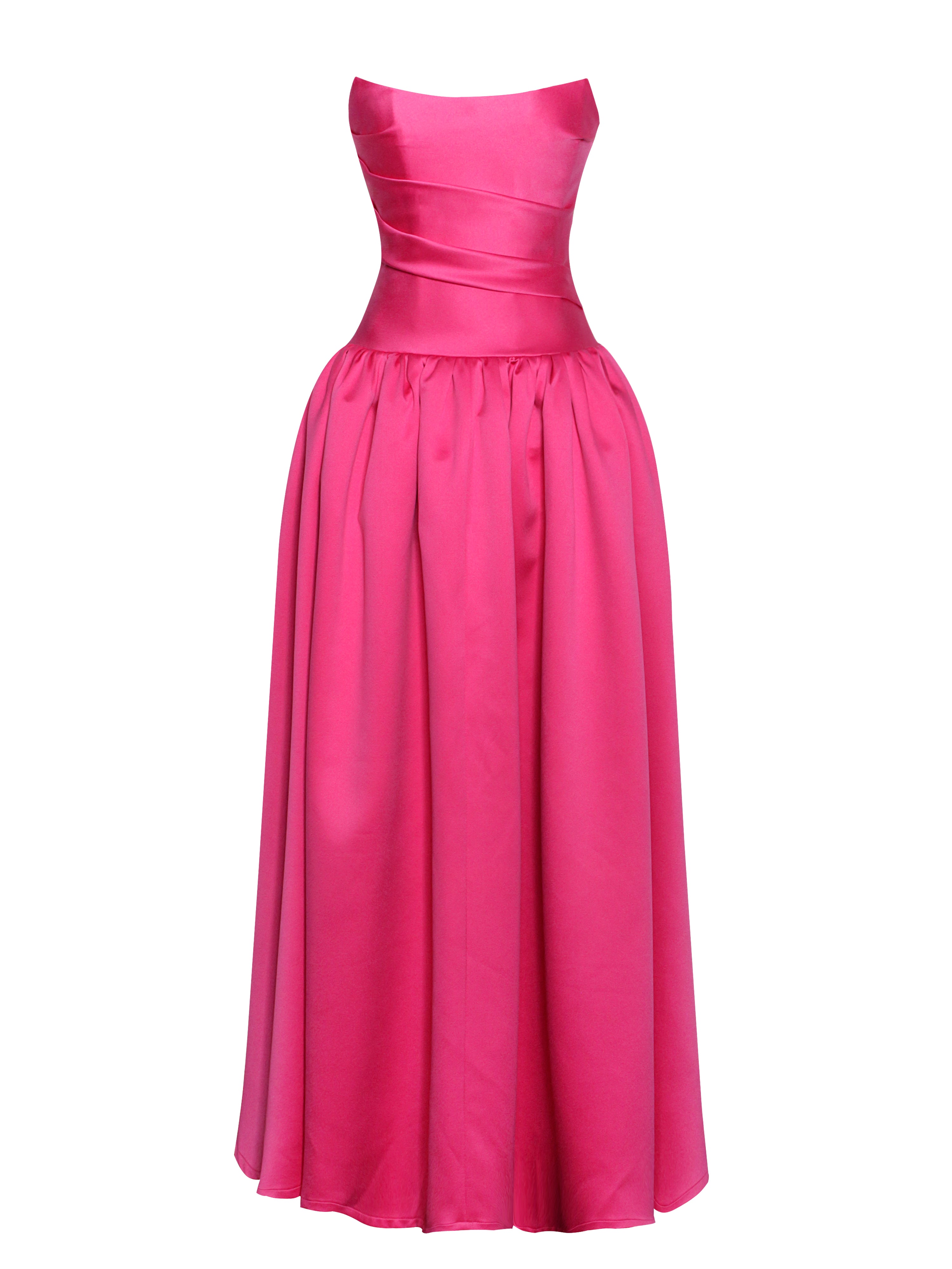 Walterina Fuchsia Satin Strapless Drop Waist Corset Gown