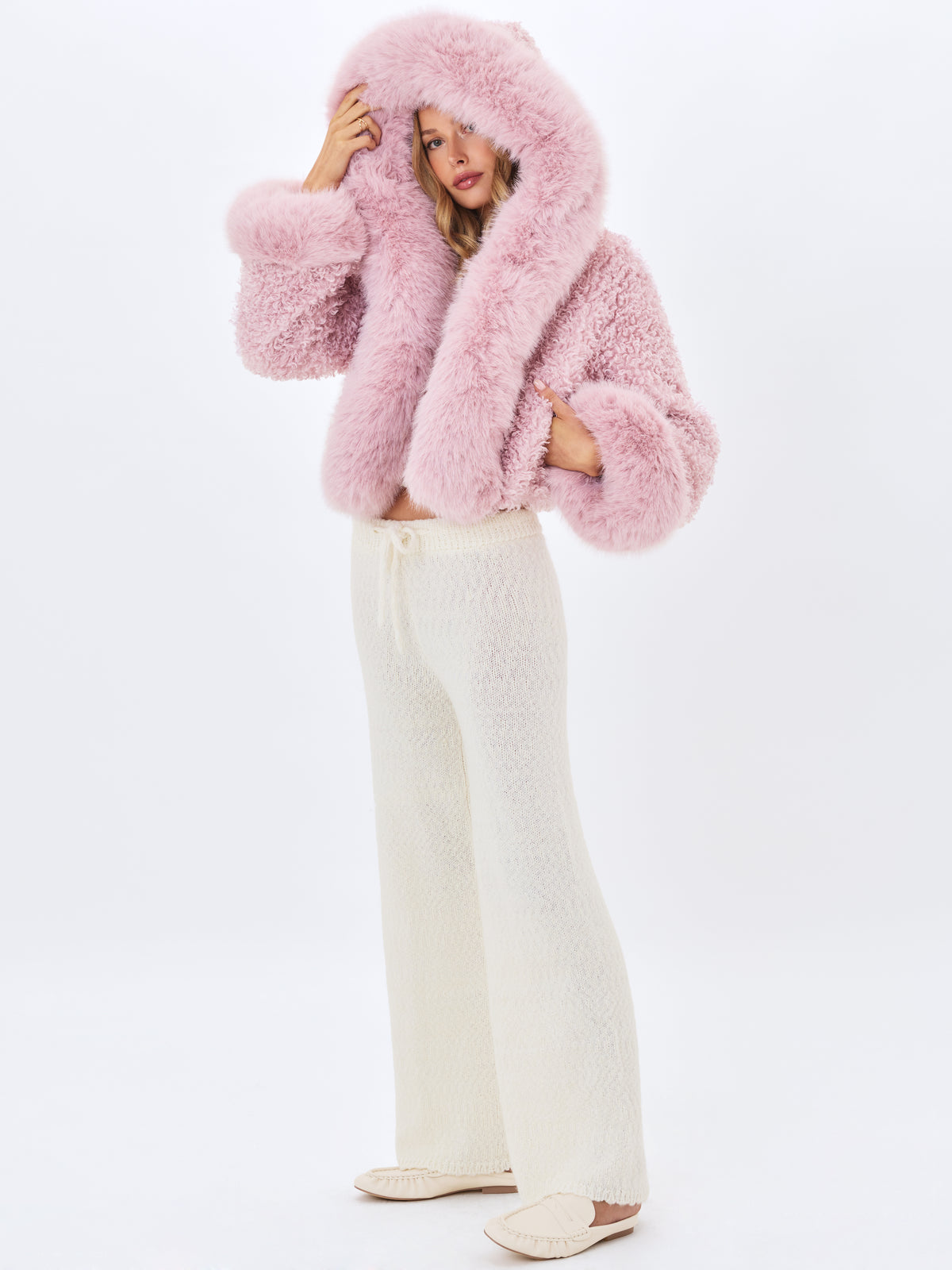 Kali Rose Cropped Vegan Shearling Fur Jacket