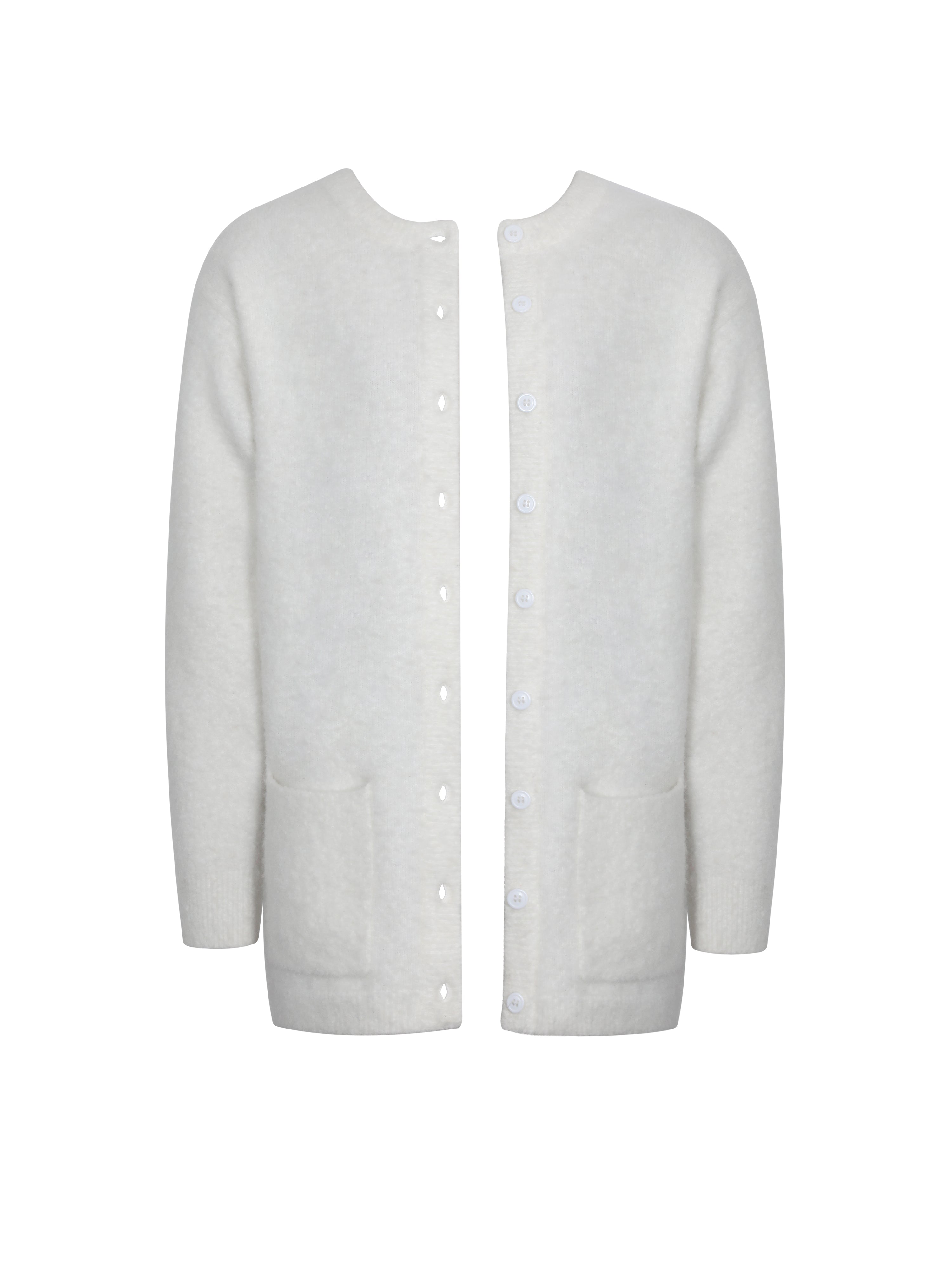 Orla White Wool-Blend Ribbed Knit Cardigan
