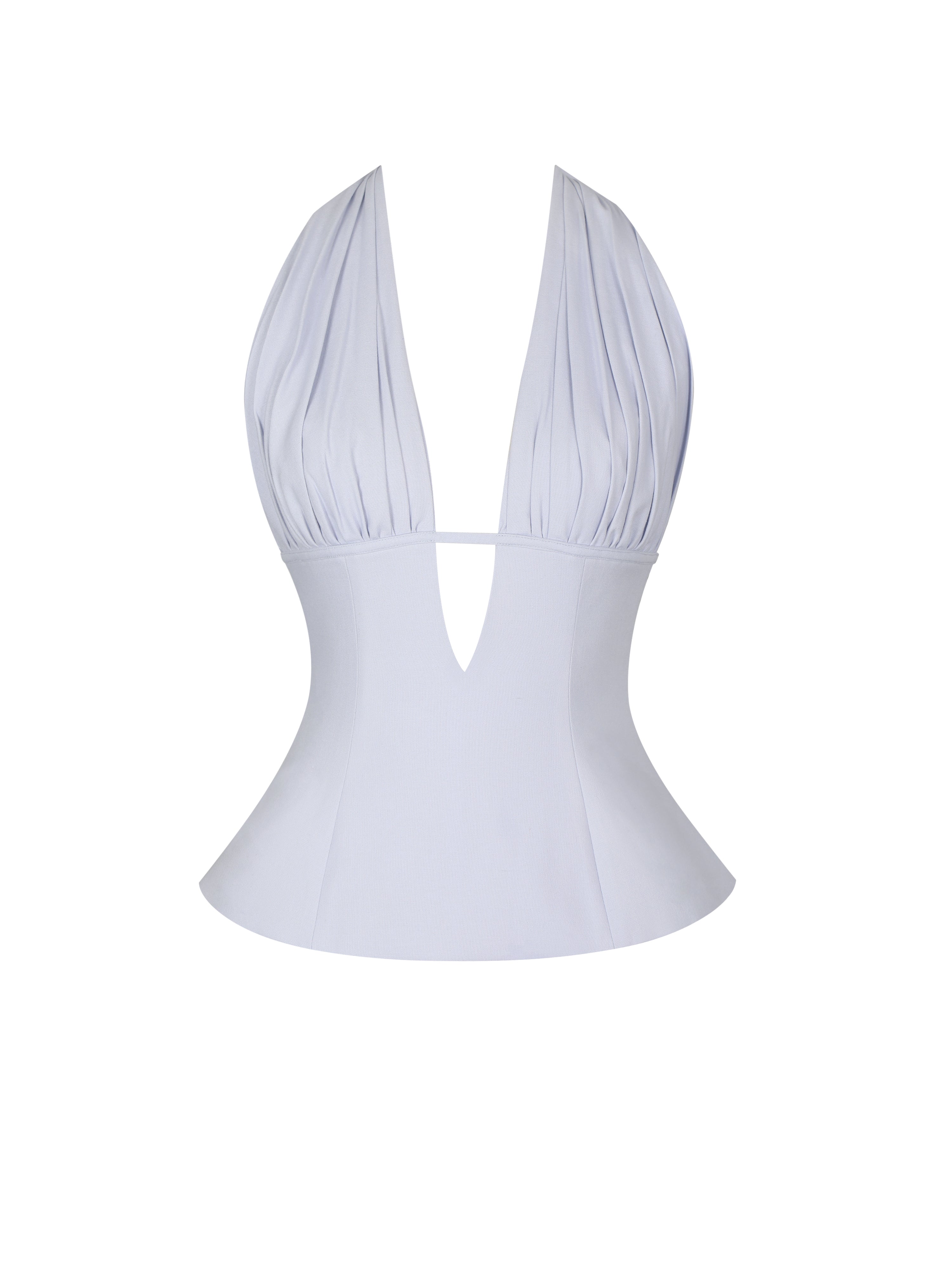 Quinzella Lavender Linen Plunging Halter Neck Top