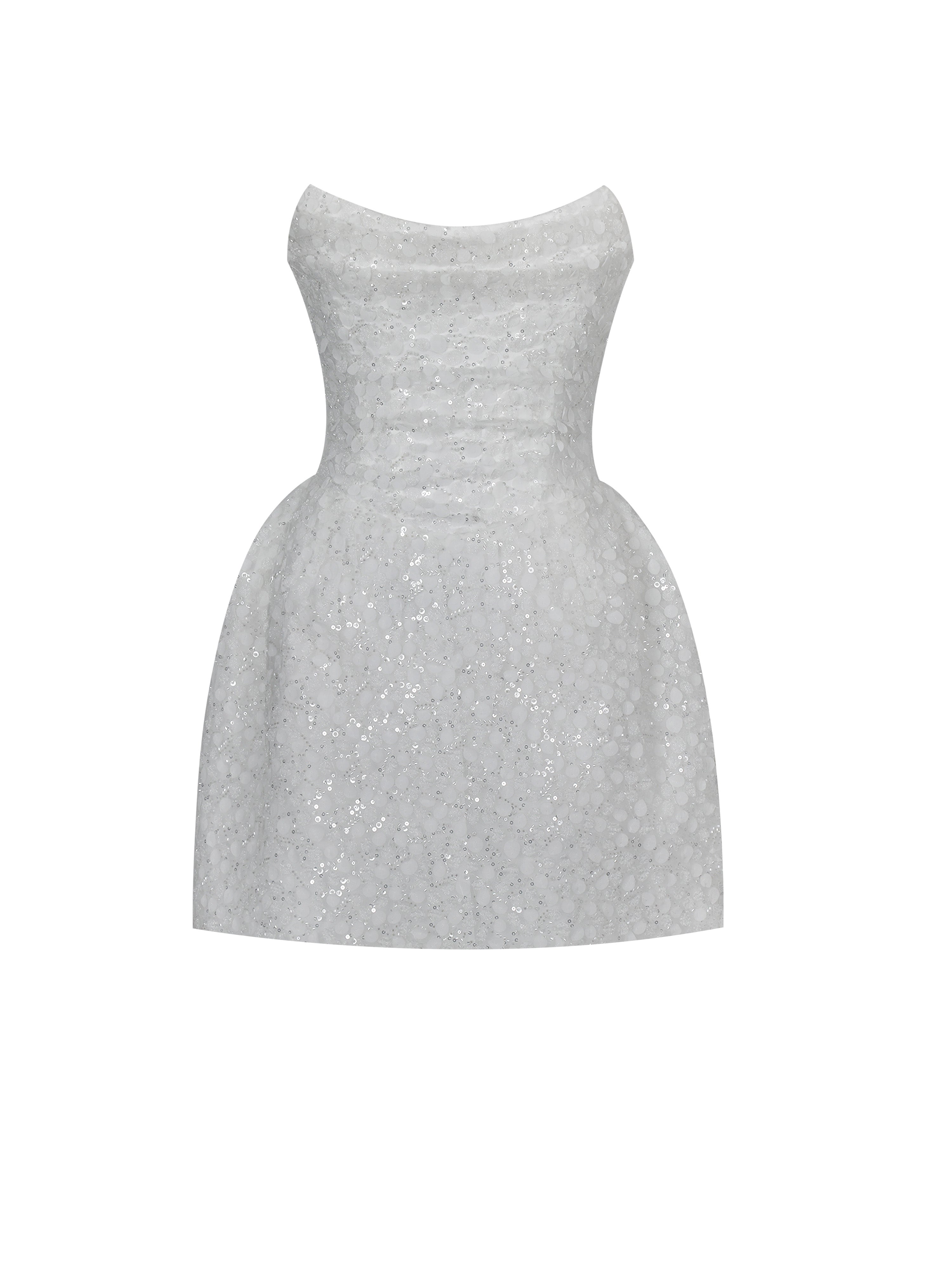 Tressa White Beaded Mesh Strapless Mini Wedding Dress