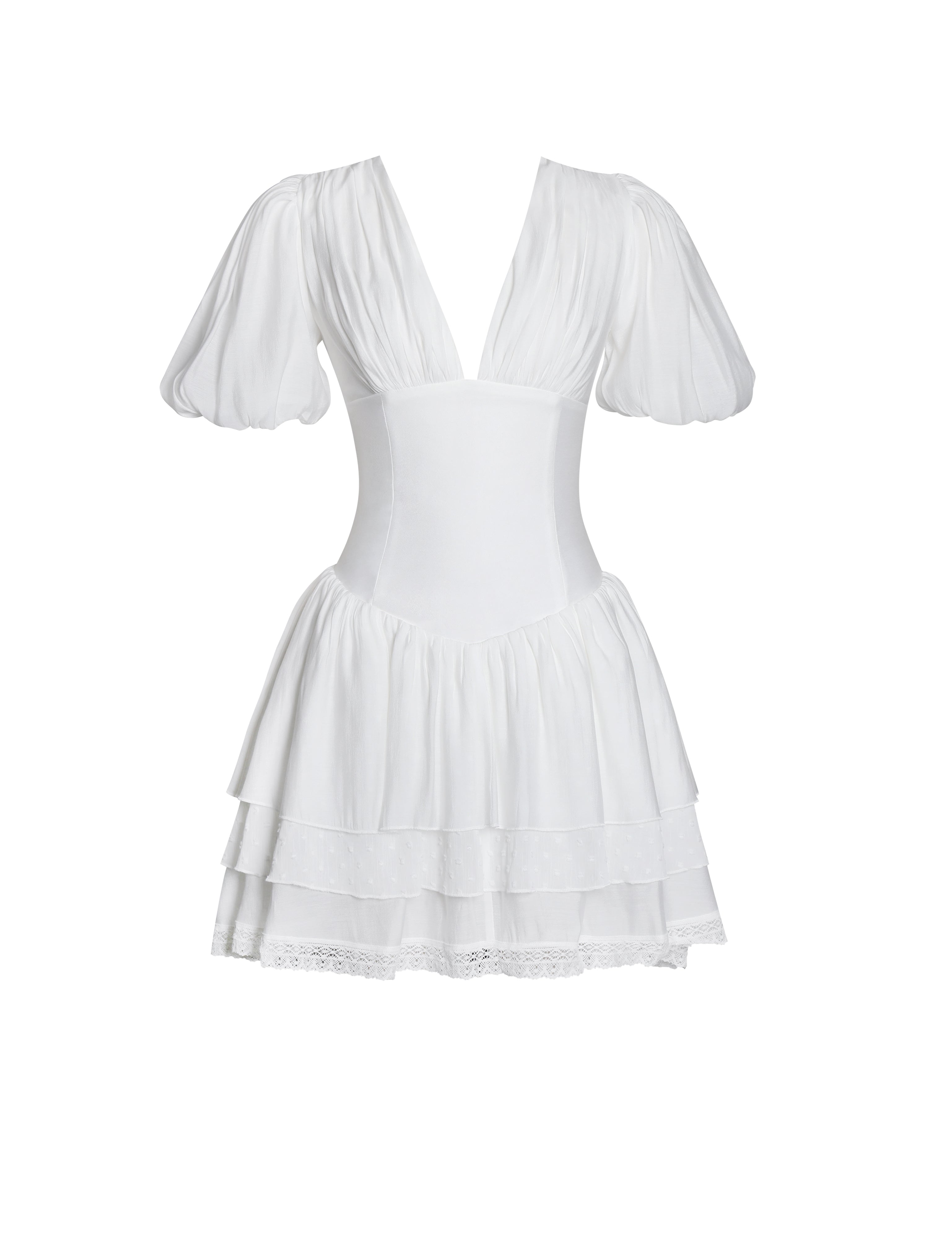 Caitlyn White Bubble Sleeve Corset Layered Mini Dress