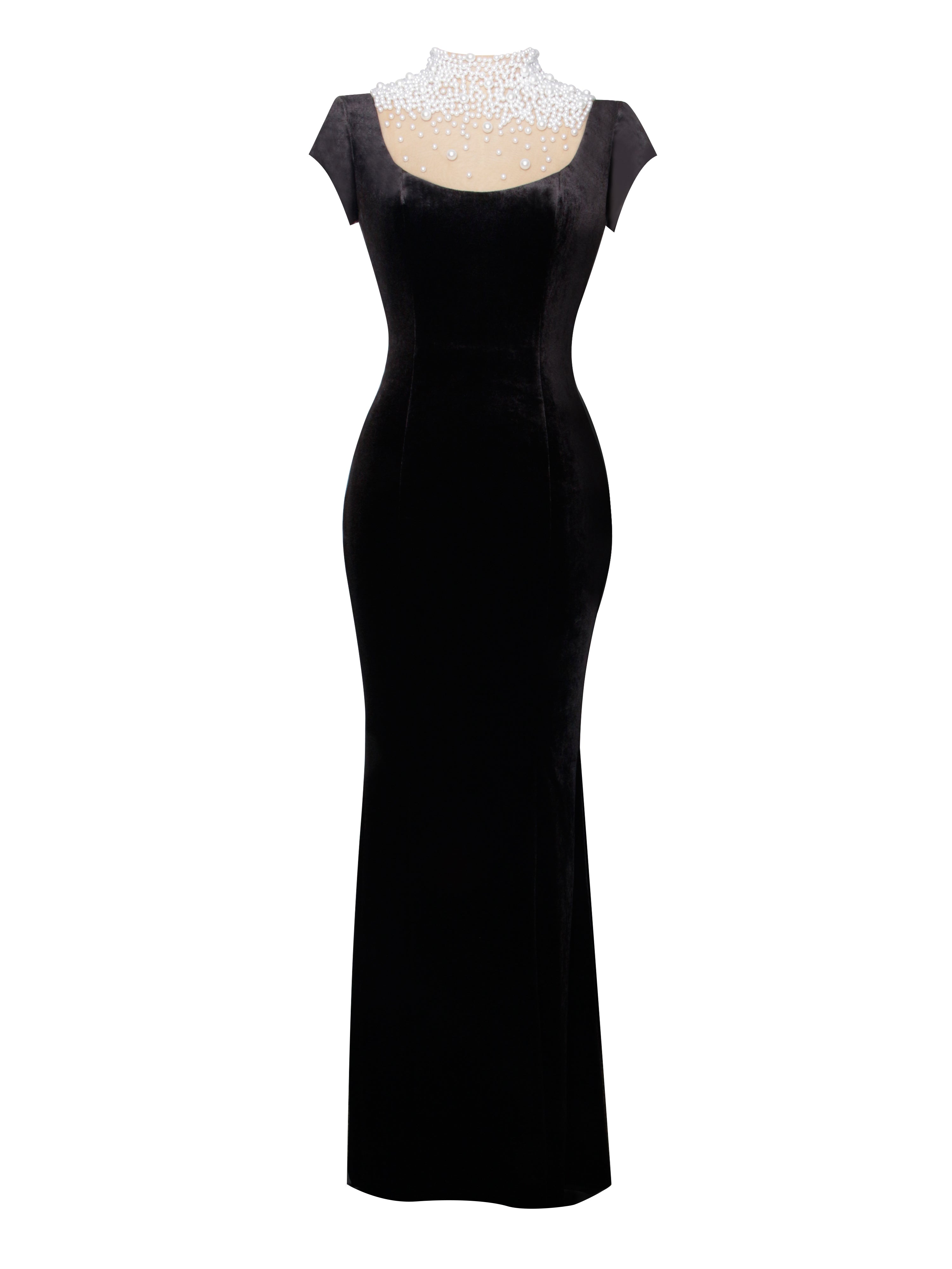 Rachael Black Velvet Pearl Embellished Gown