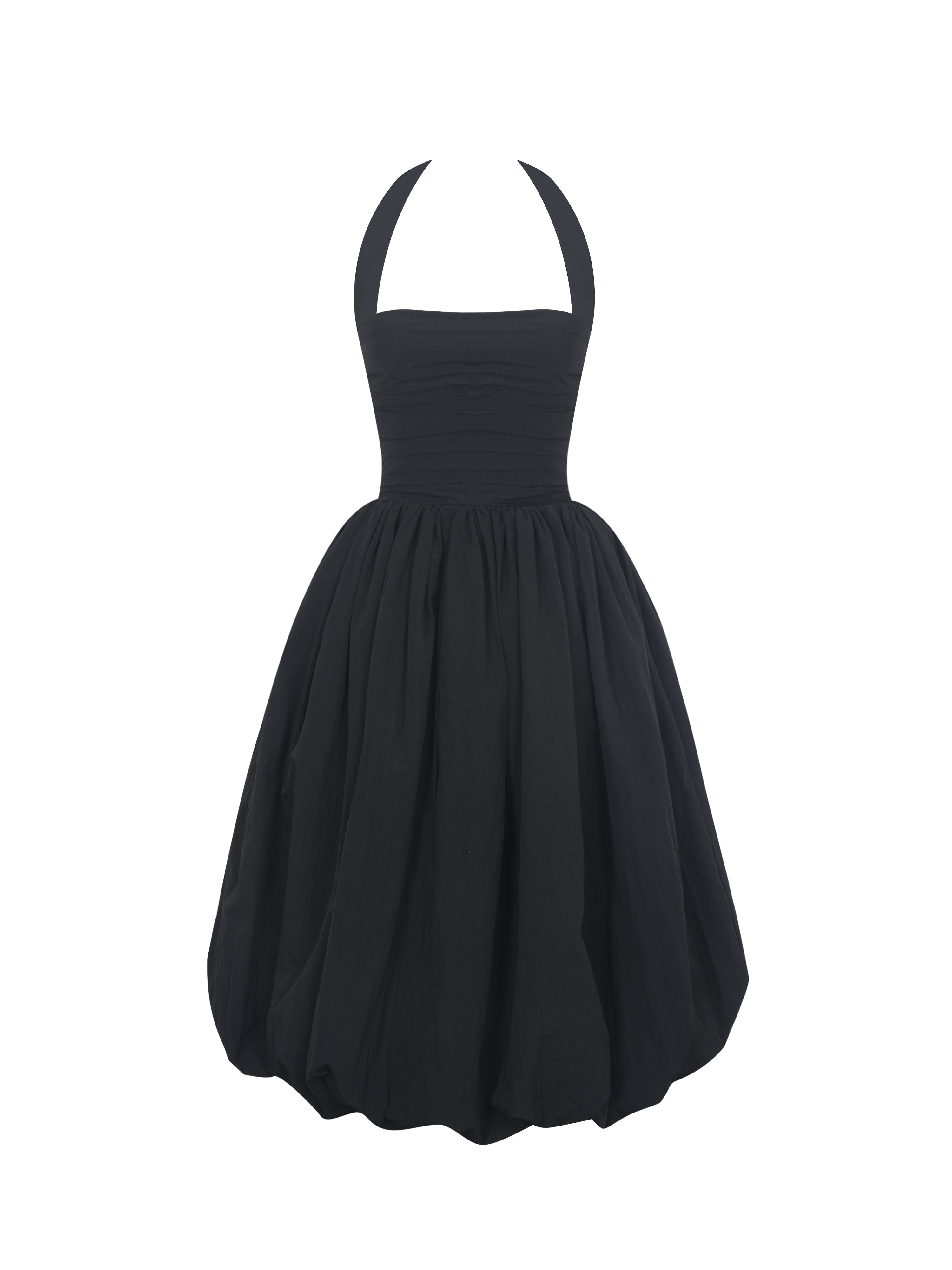Veradis Black Taffeta Halter Bubble-Hem Midi Dress