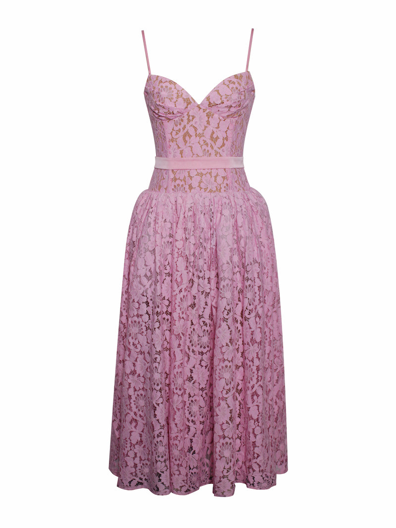 Lorena Pink Lace Drop Waist Midi Sundress