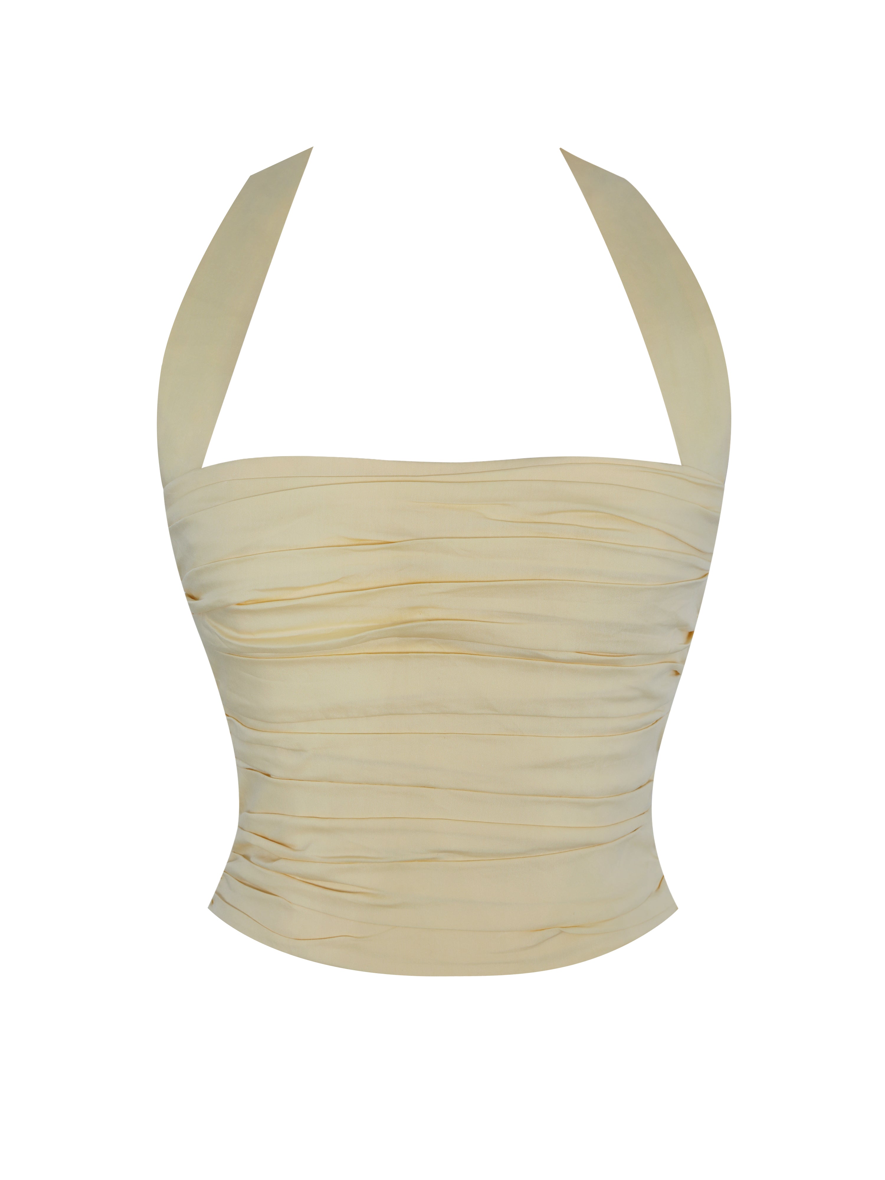 Wilsie Lemon Yellow Cotton Poplin Ruched Halter Top