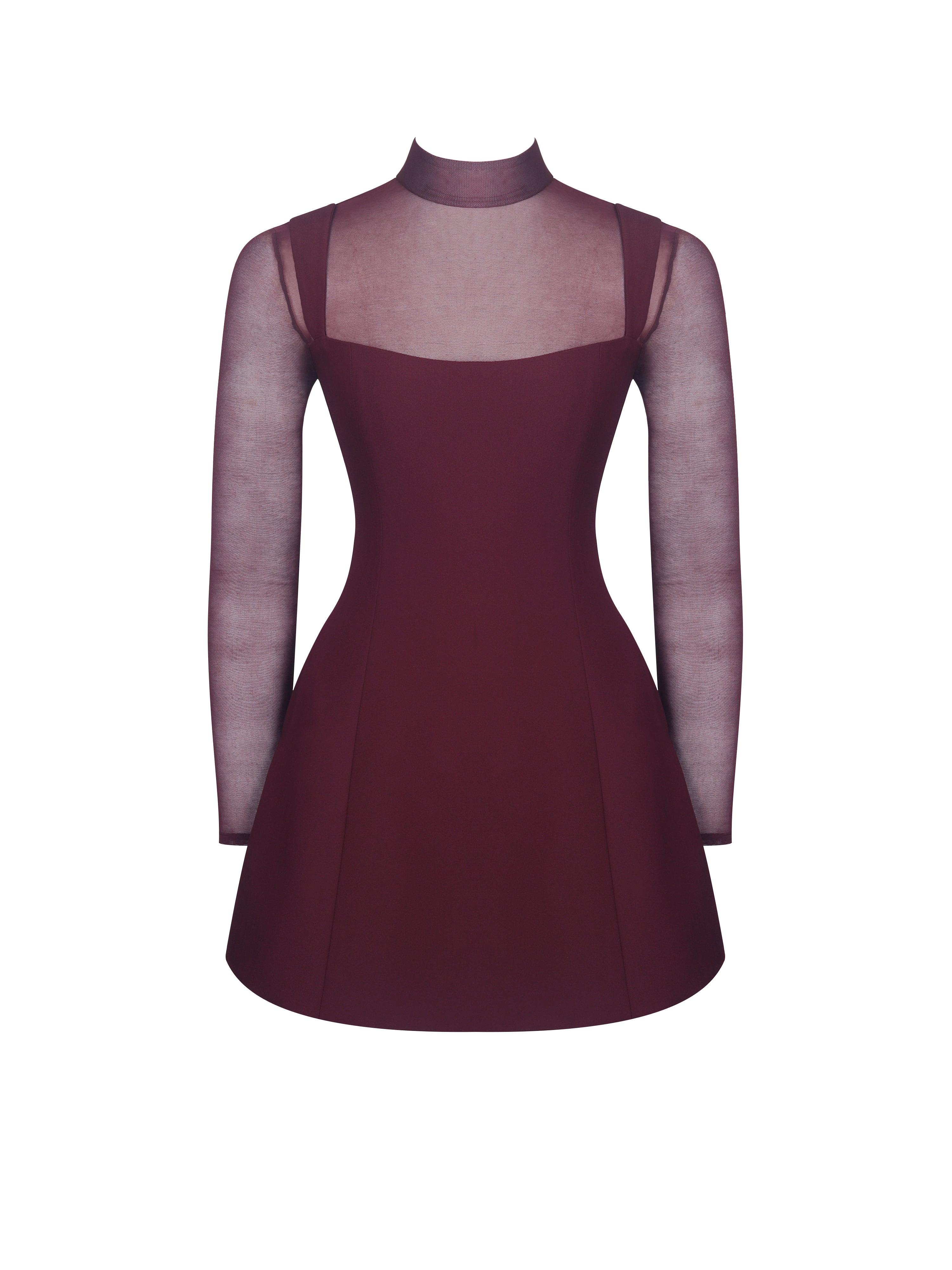 Natasha Burgundy Faux Two-Piece Turtleneck Mini Dress