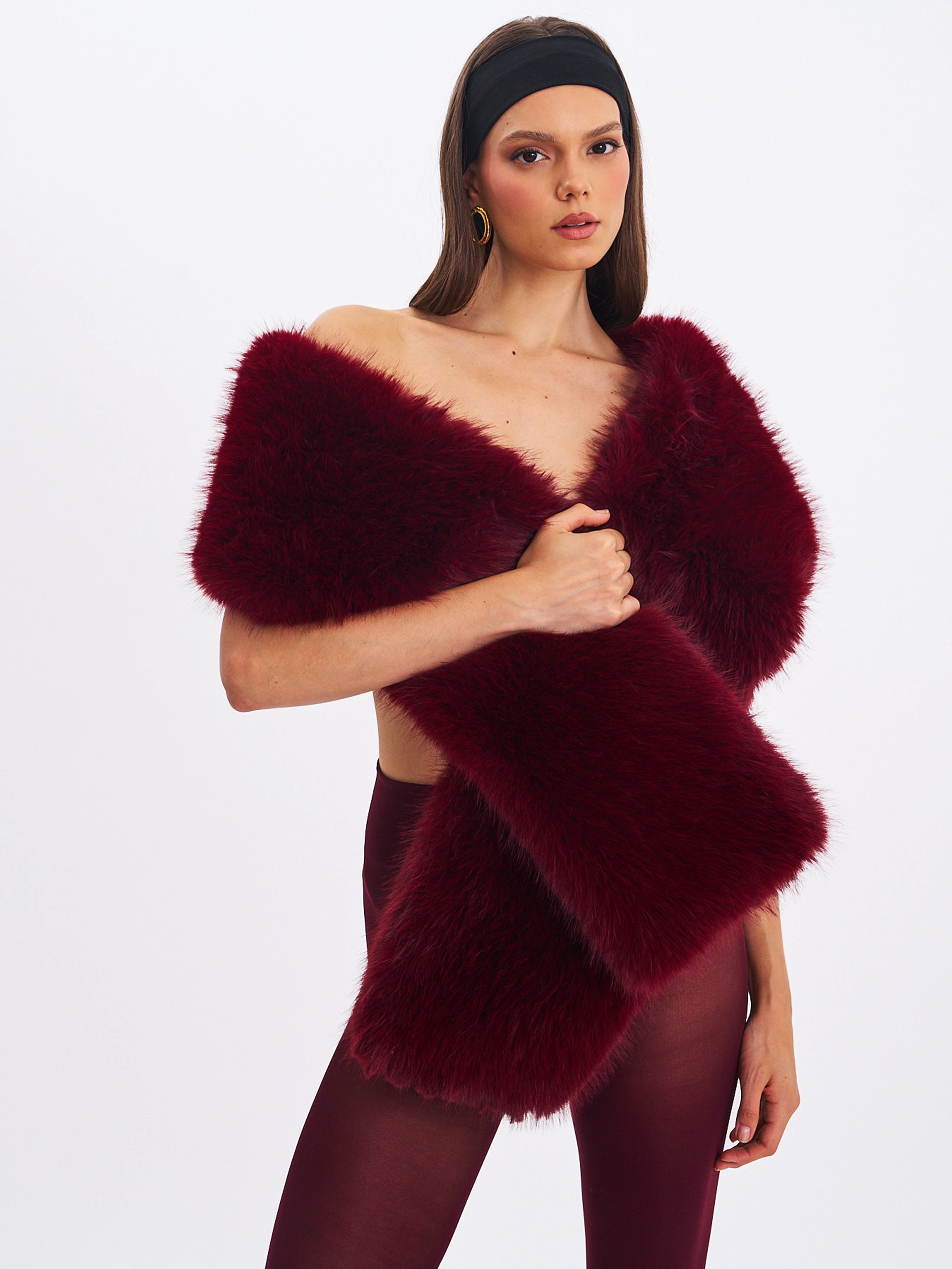 Jazmin Burgundy Multi-wear Faux Fur Scarf