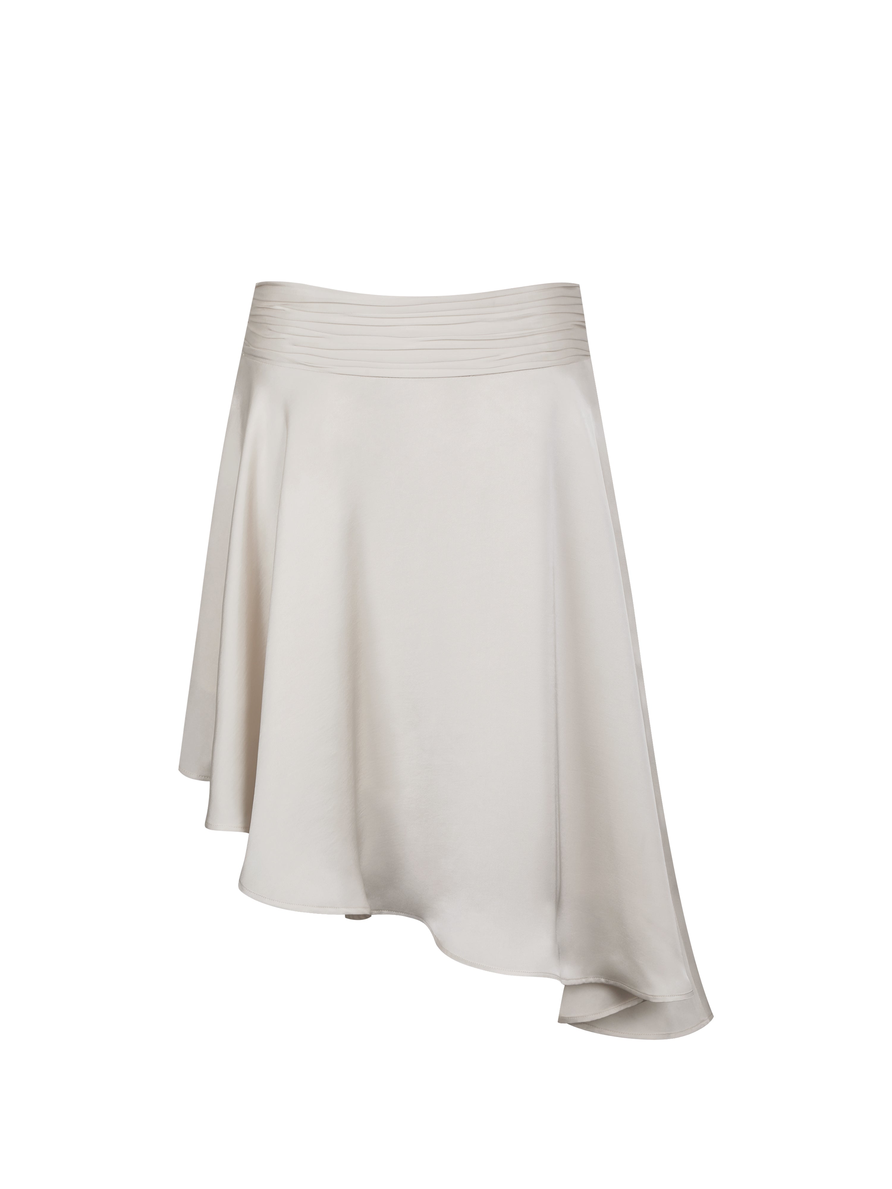 Galina Ivory Satin Asymmetrical Midi Skirt