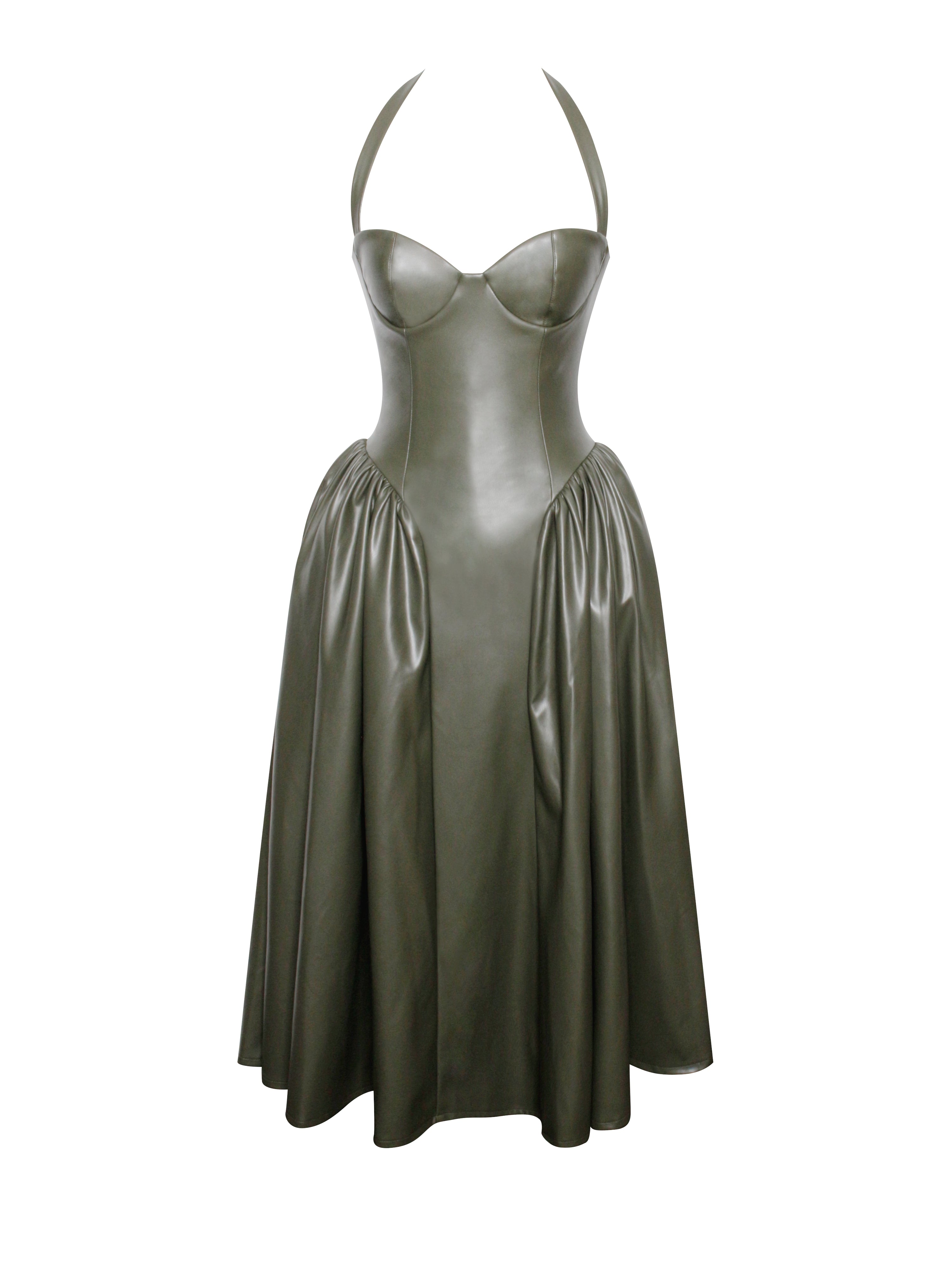 Eliana Olive Vegan Leather Dress