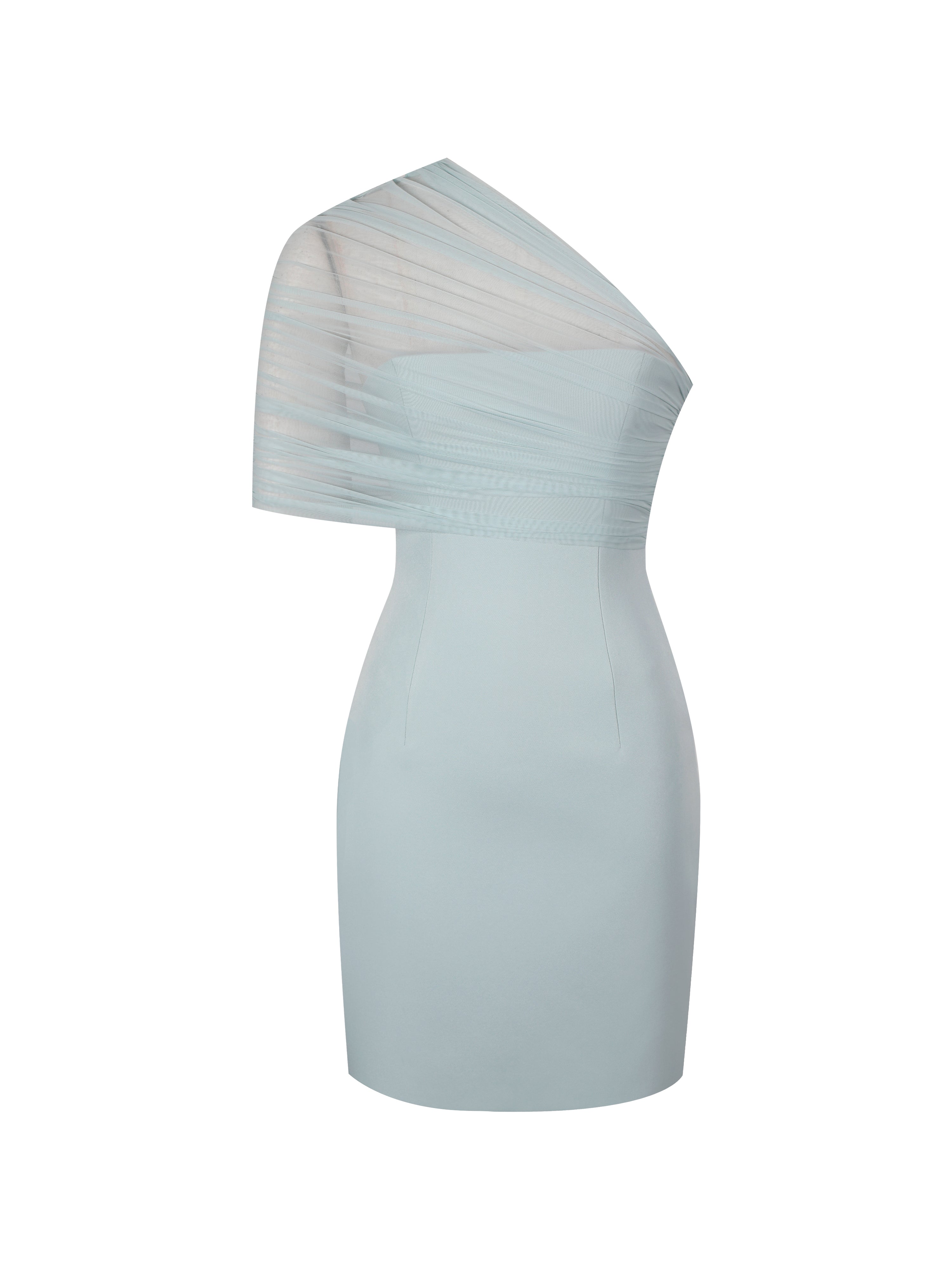 Phoebe Mint One-Shoulder Ruched Mesh Mini Dress