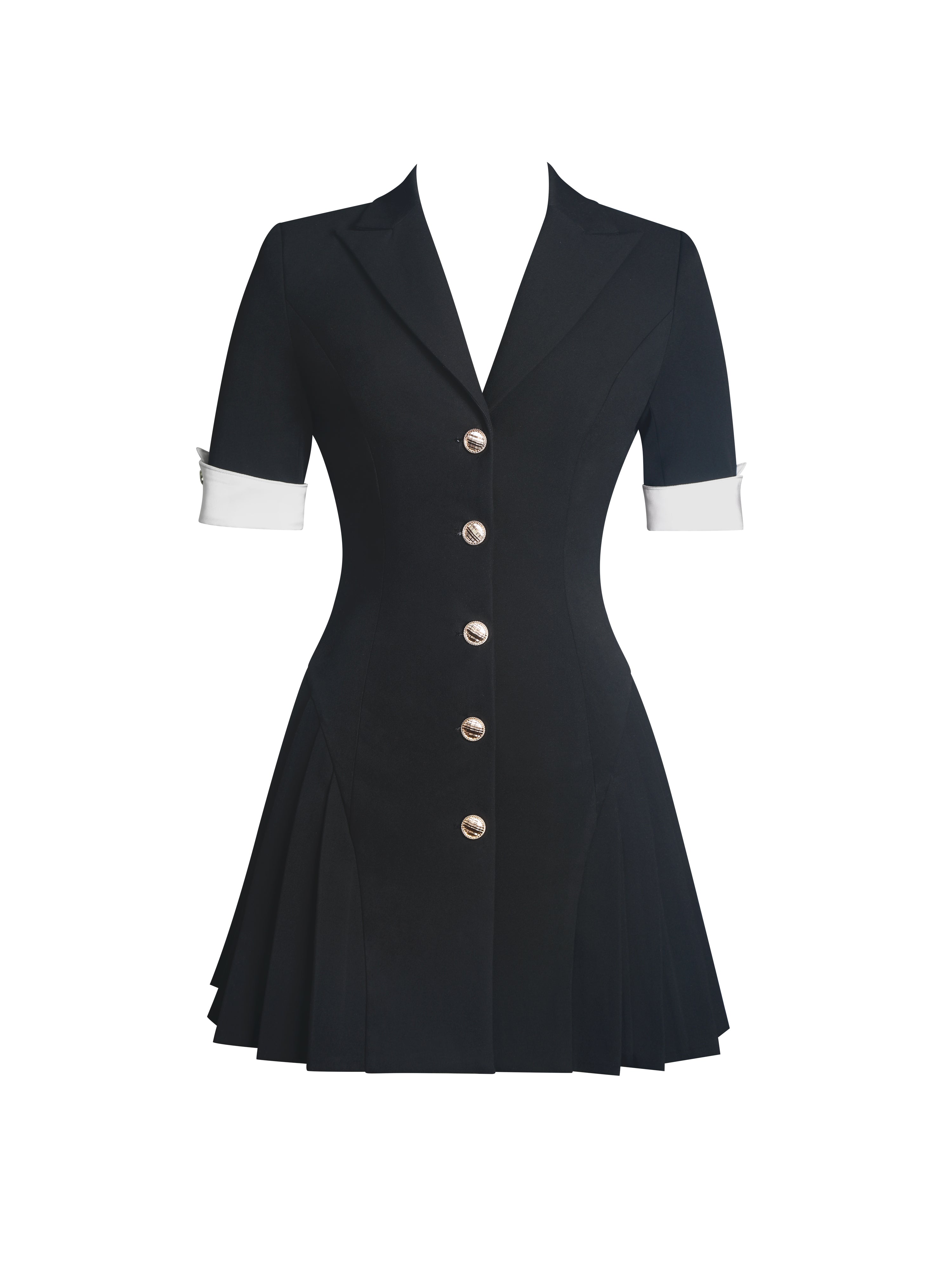 Ilitha Black Woven Crepe Pleated Mini Blazer Dress